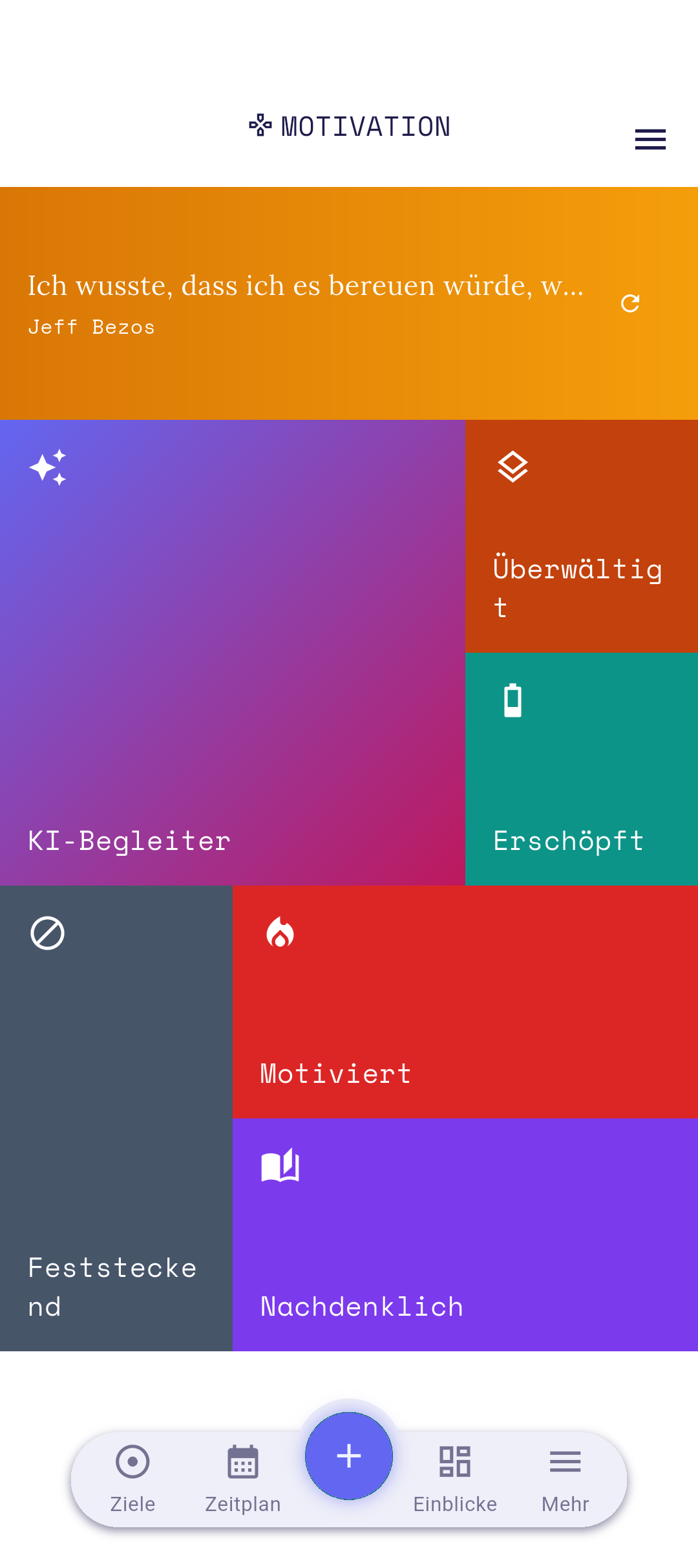 Notizen-Kachel auf dem Motivationsscreen
