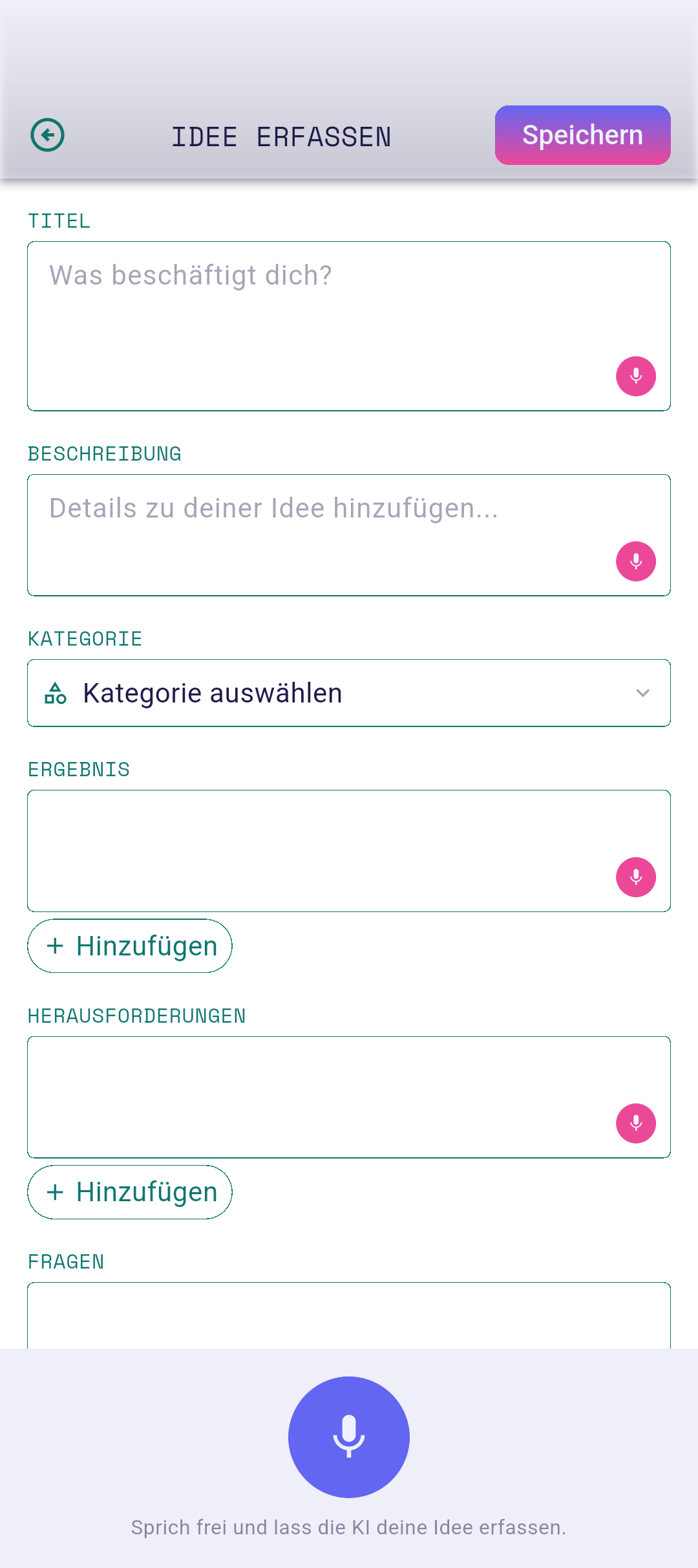 Ideen-Editor mit eingetipptem Titel