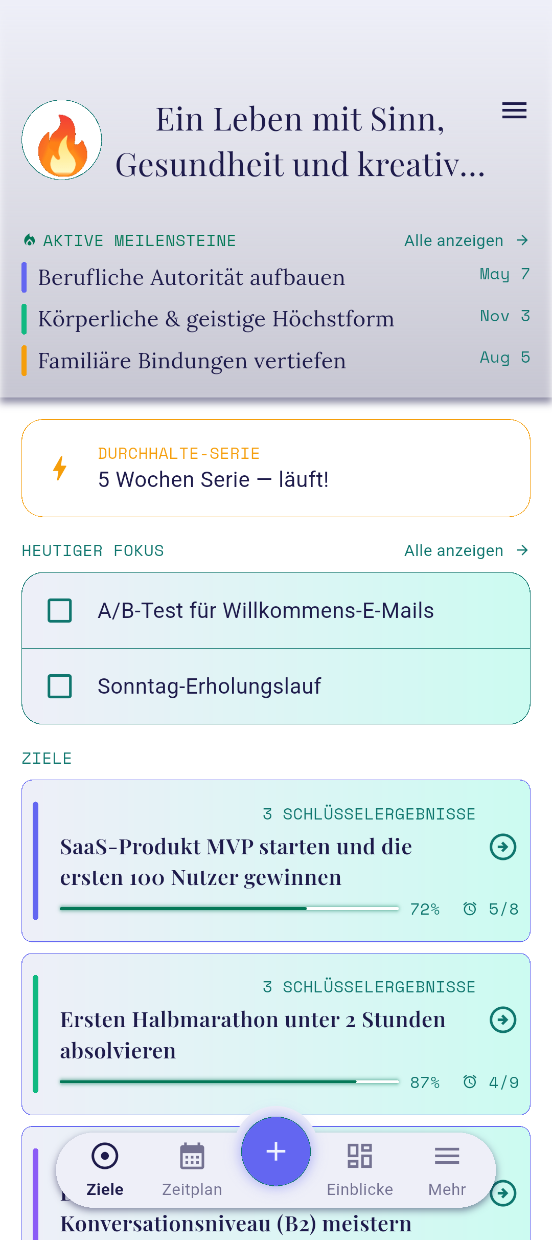 Schwebendes +-Symbol in der unteren Navigation