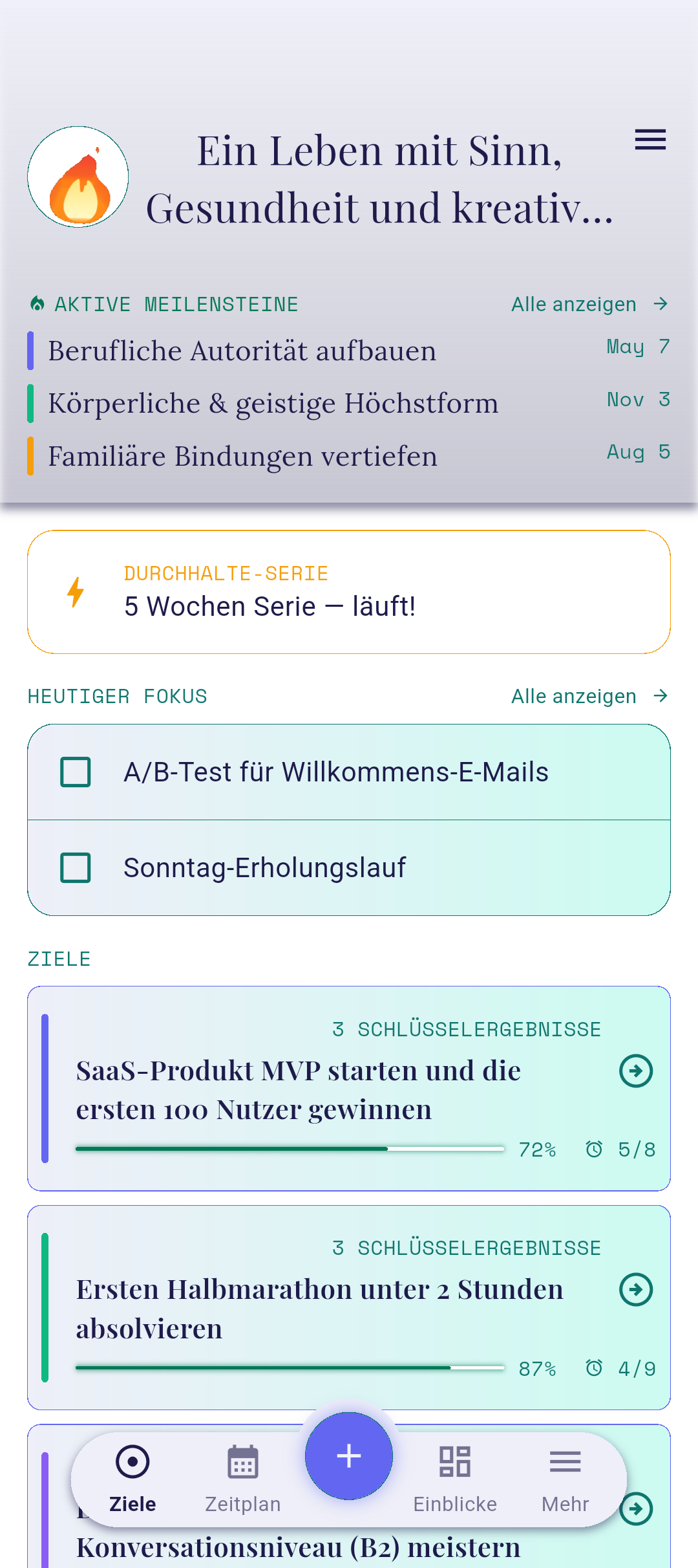 Schwebendes +-Symbol in der unteren Navigation