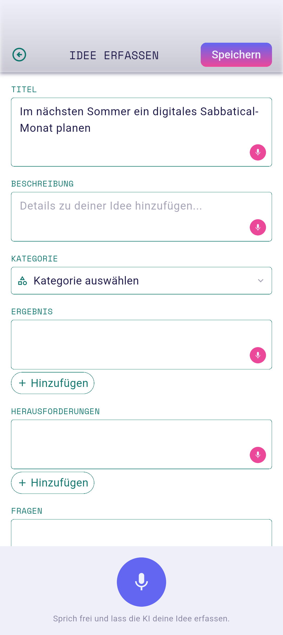 Sprachüberprüfungsbereich mit aufgenommenem Text