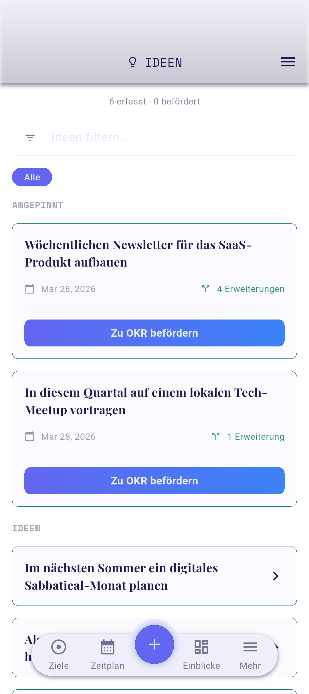 Idee mit strukturiertem Inhalt gespeichert