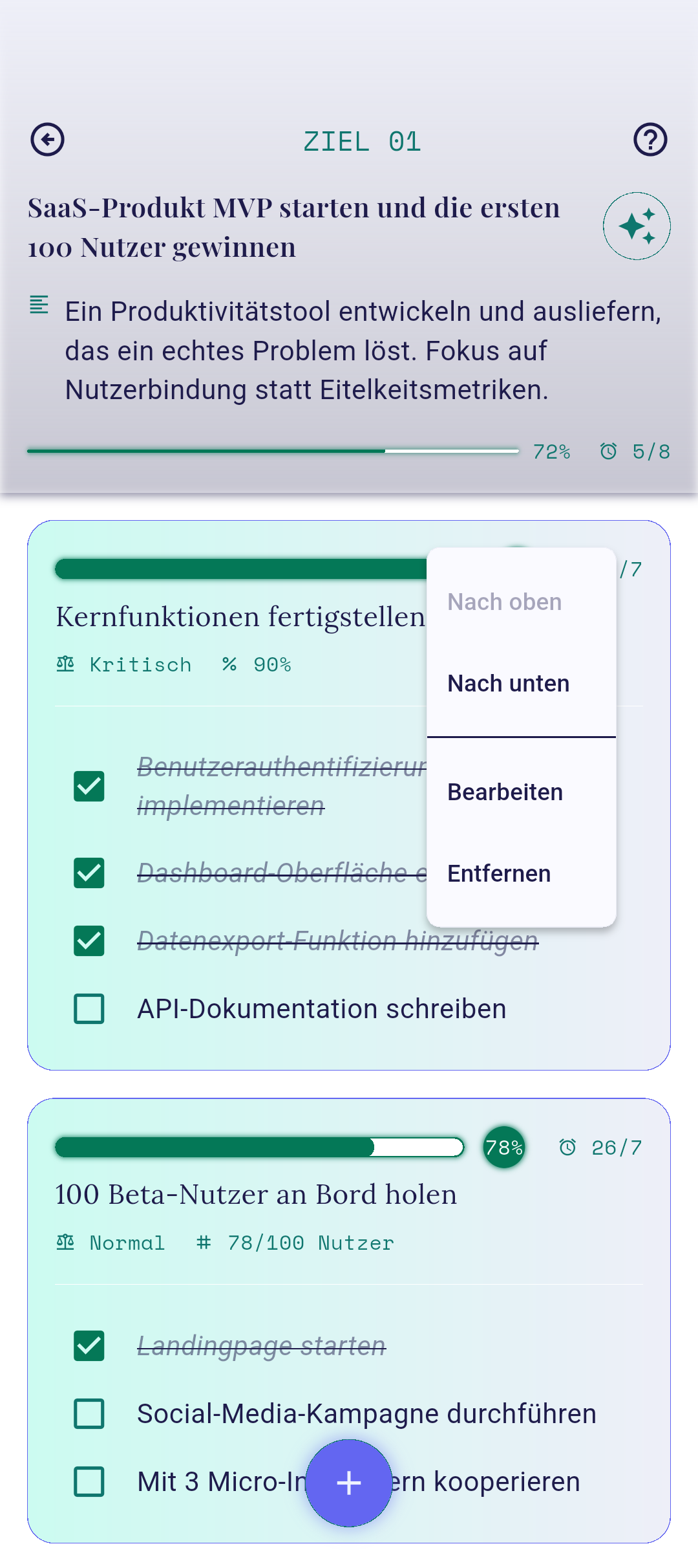 Key-Result-Kontextmenü geöffnet