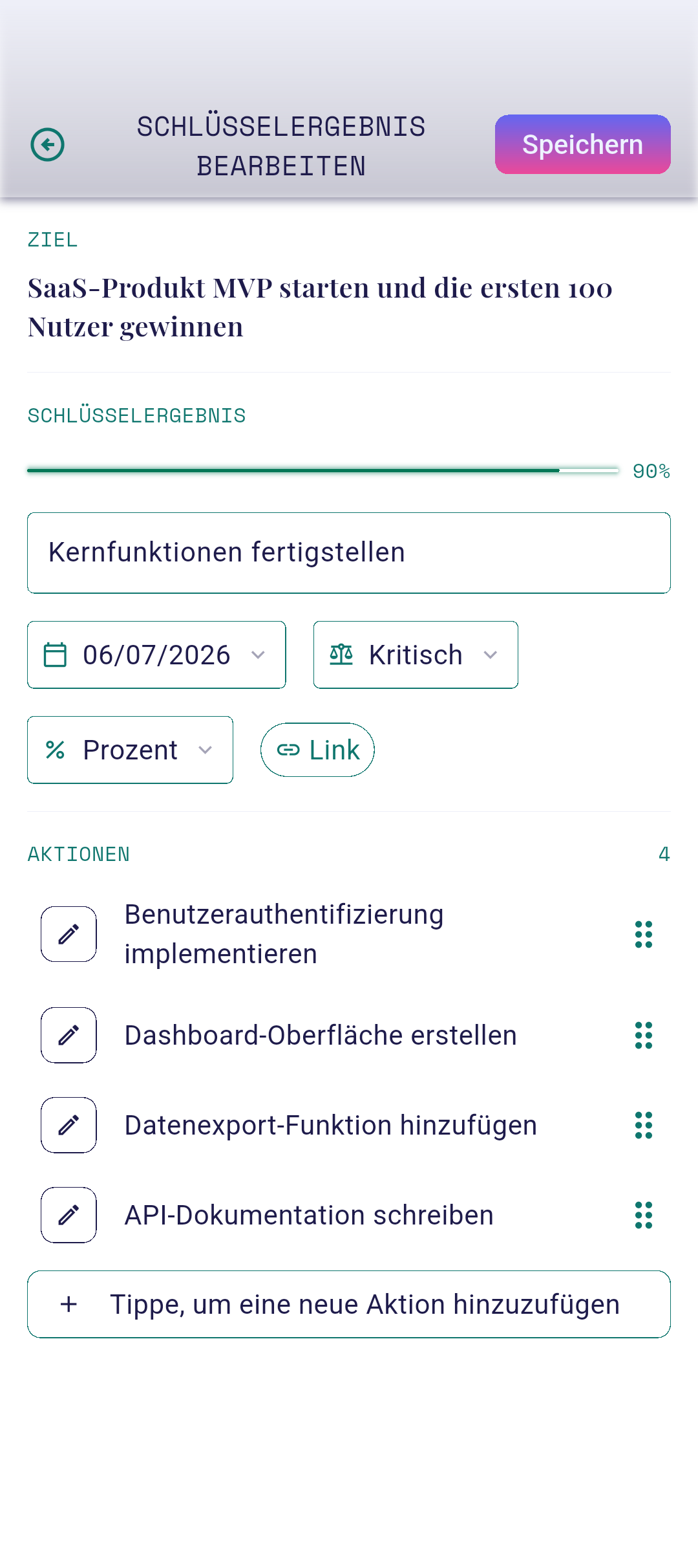 Editor mit vorausgefülltem Titel und Zielwert