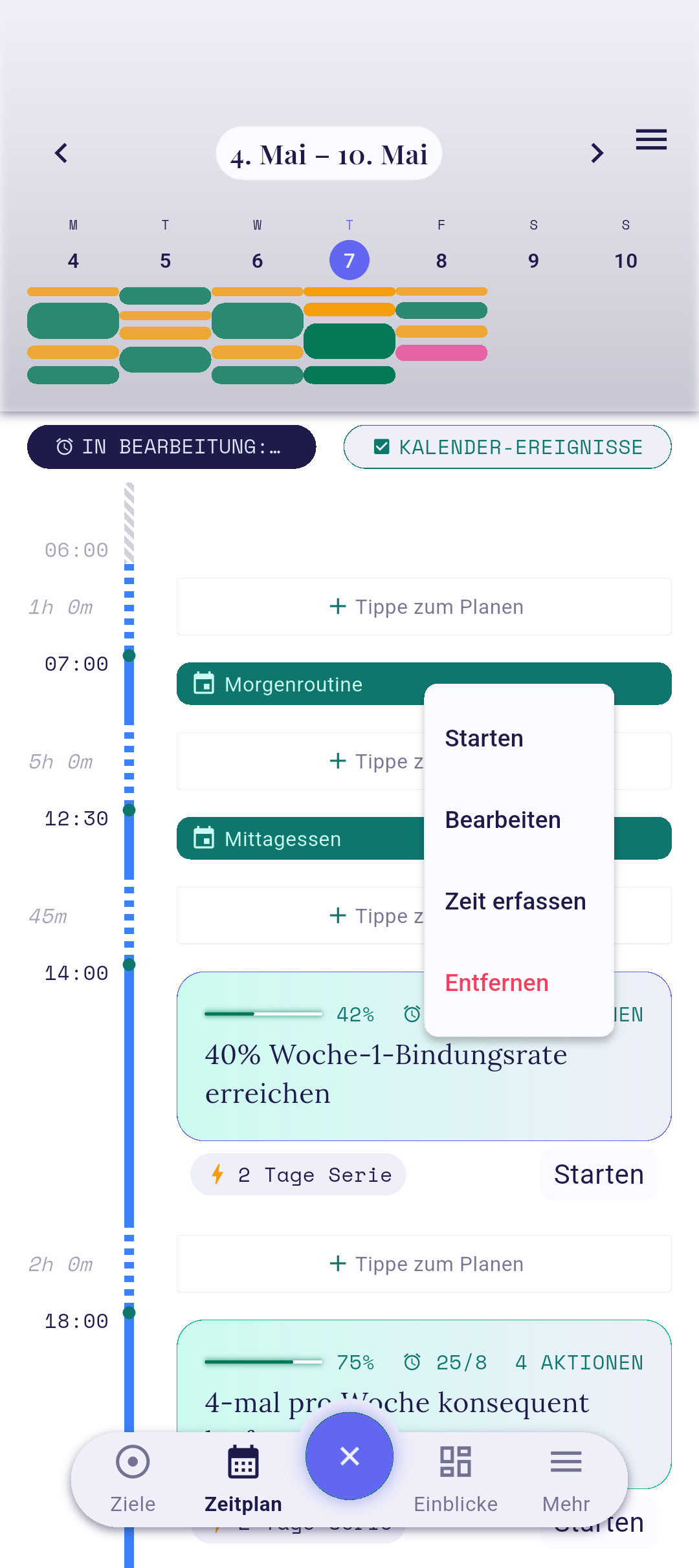 Sitzungs-Editor mit Feldern geöffnet