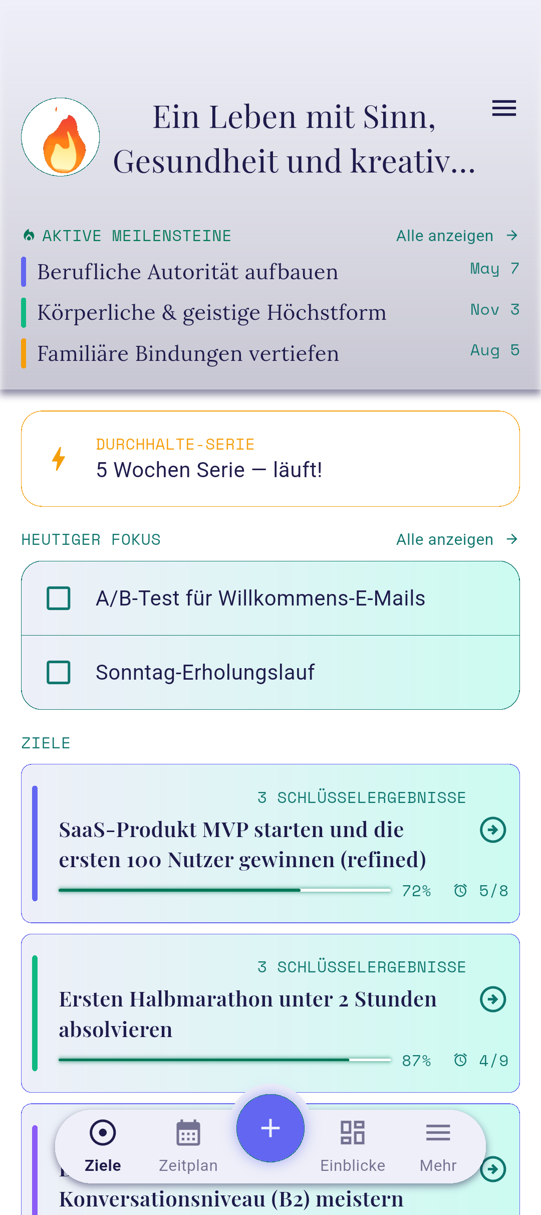 Aktualisiertes Ziel auf dem Homescreen