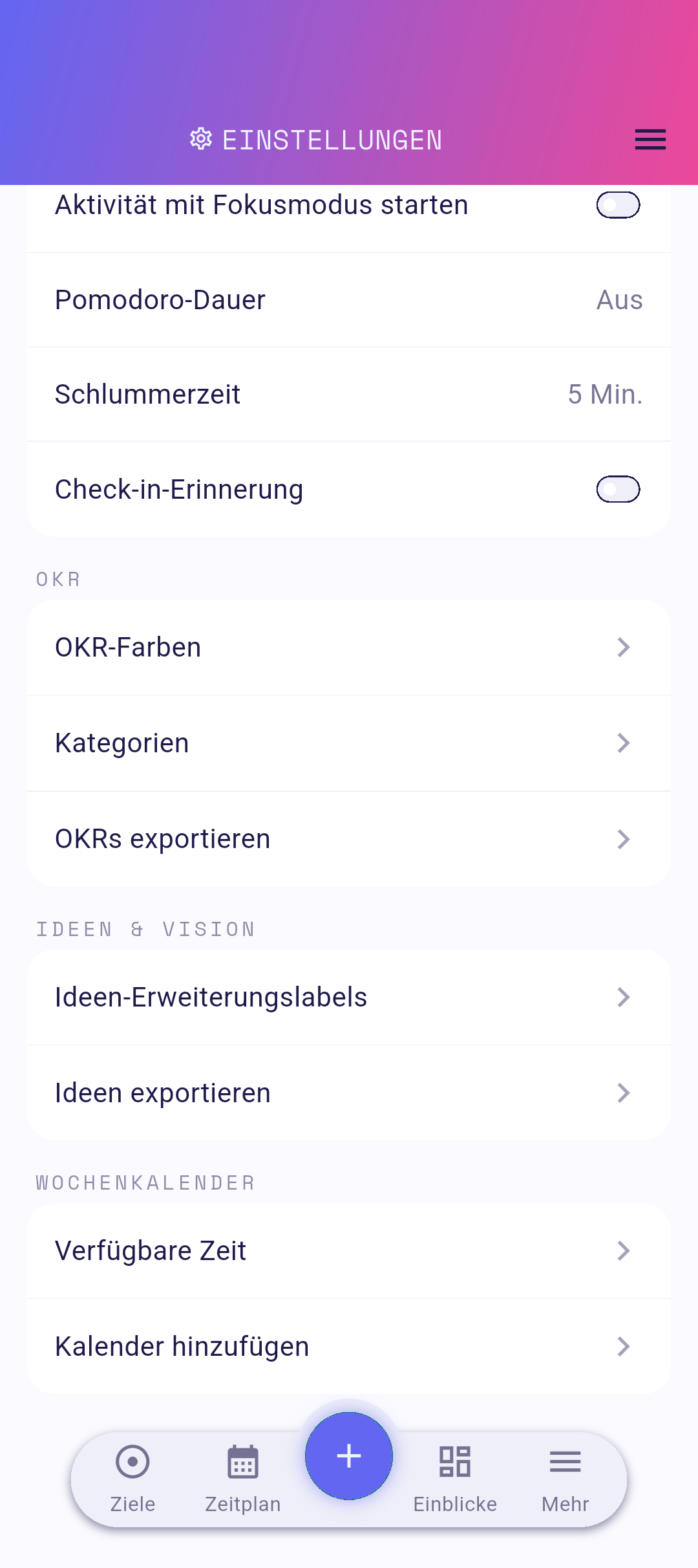Schalter-Zeile in den Einstellungen