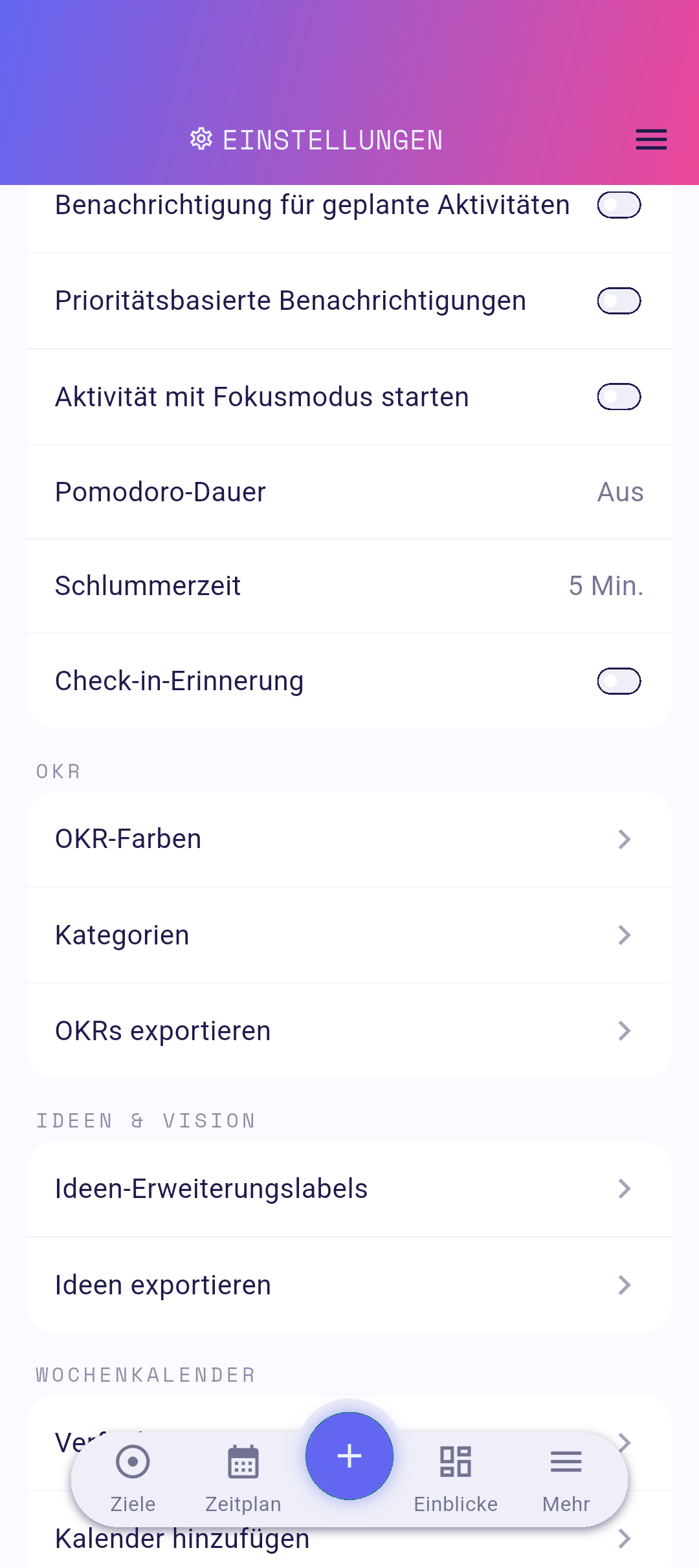 Schalter-Zeile in den Einstellungen