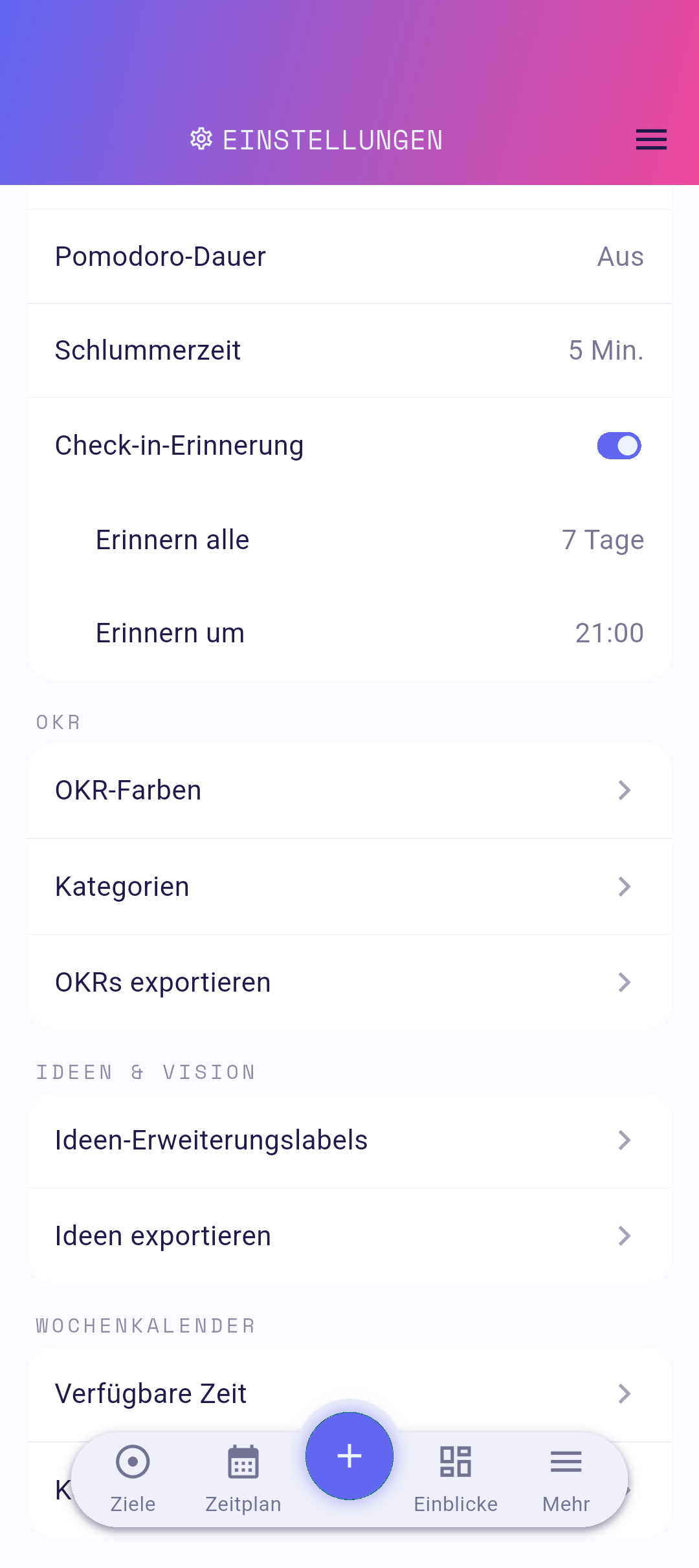 Zeitpicker geöffnet