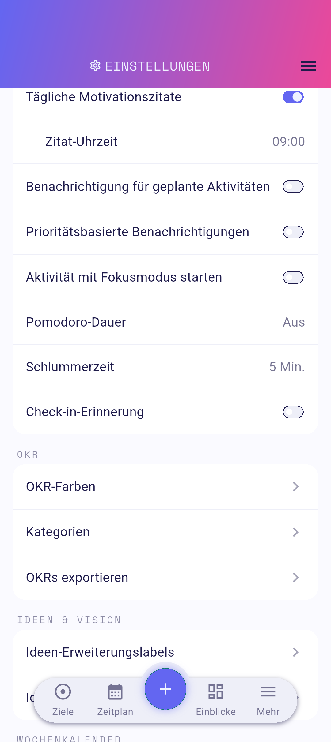 Schalter für Tägliche Motivationszitate