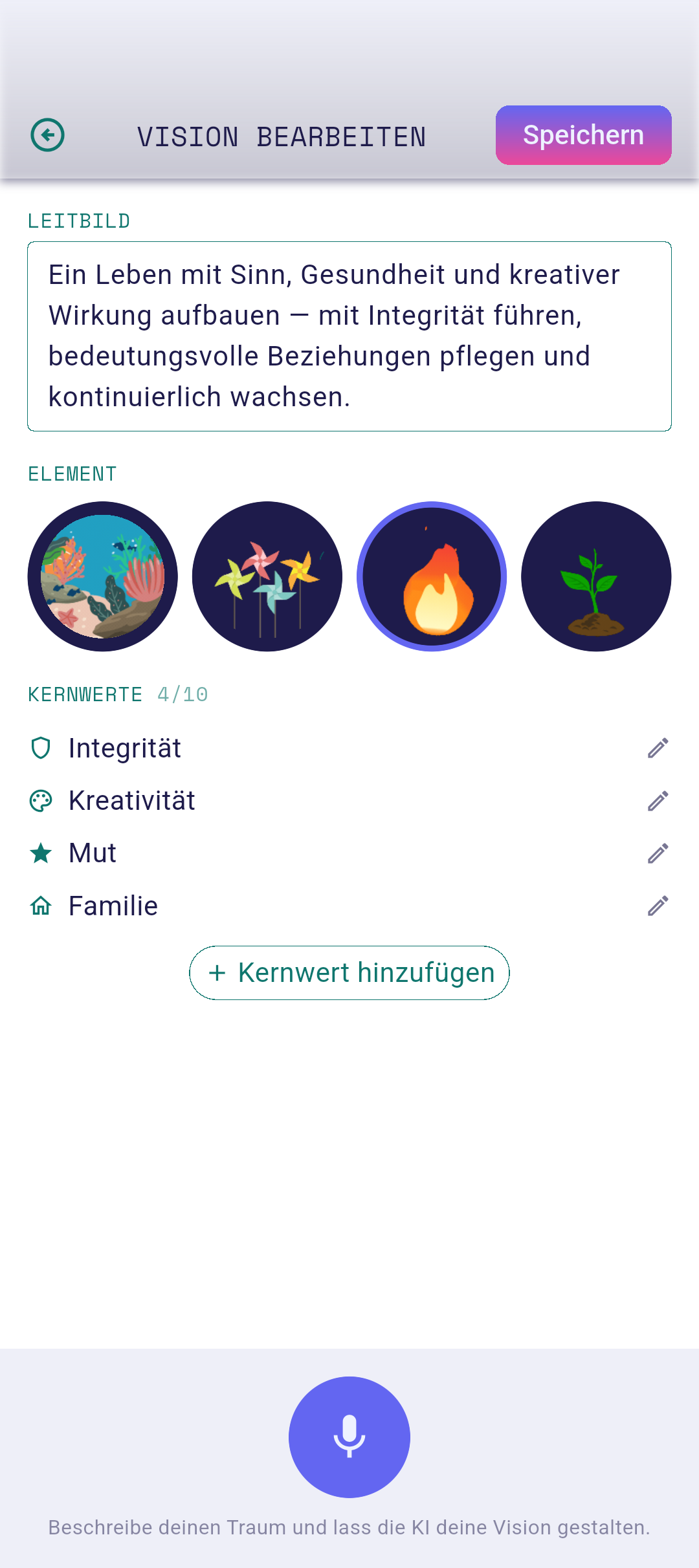 Editor mit eingetippetem Visionstext