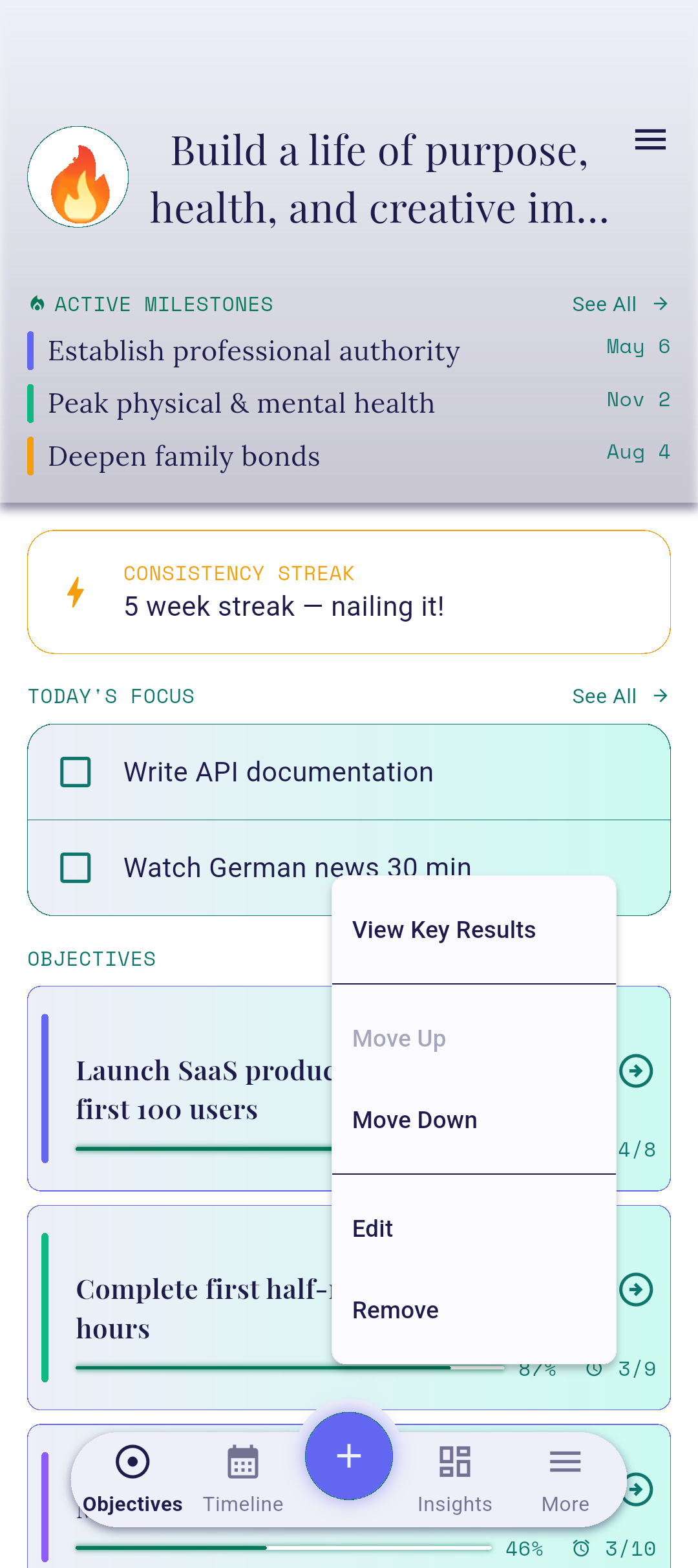 Objective context menu with Edit highlighted