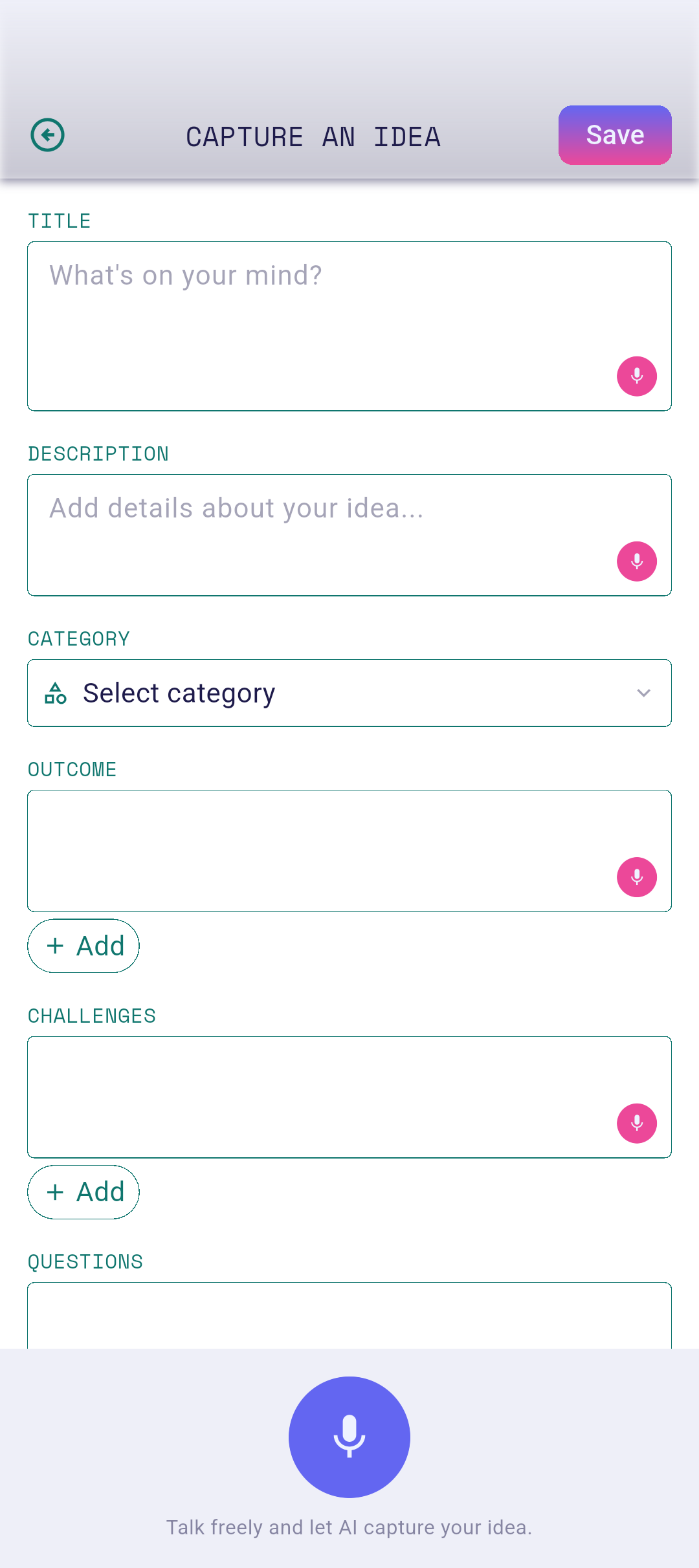 Idea editor with title typed