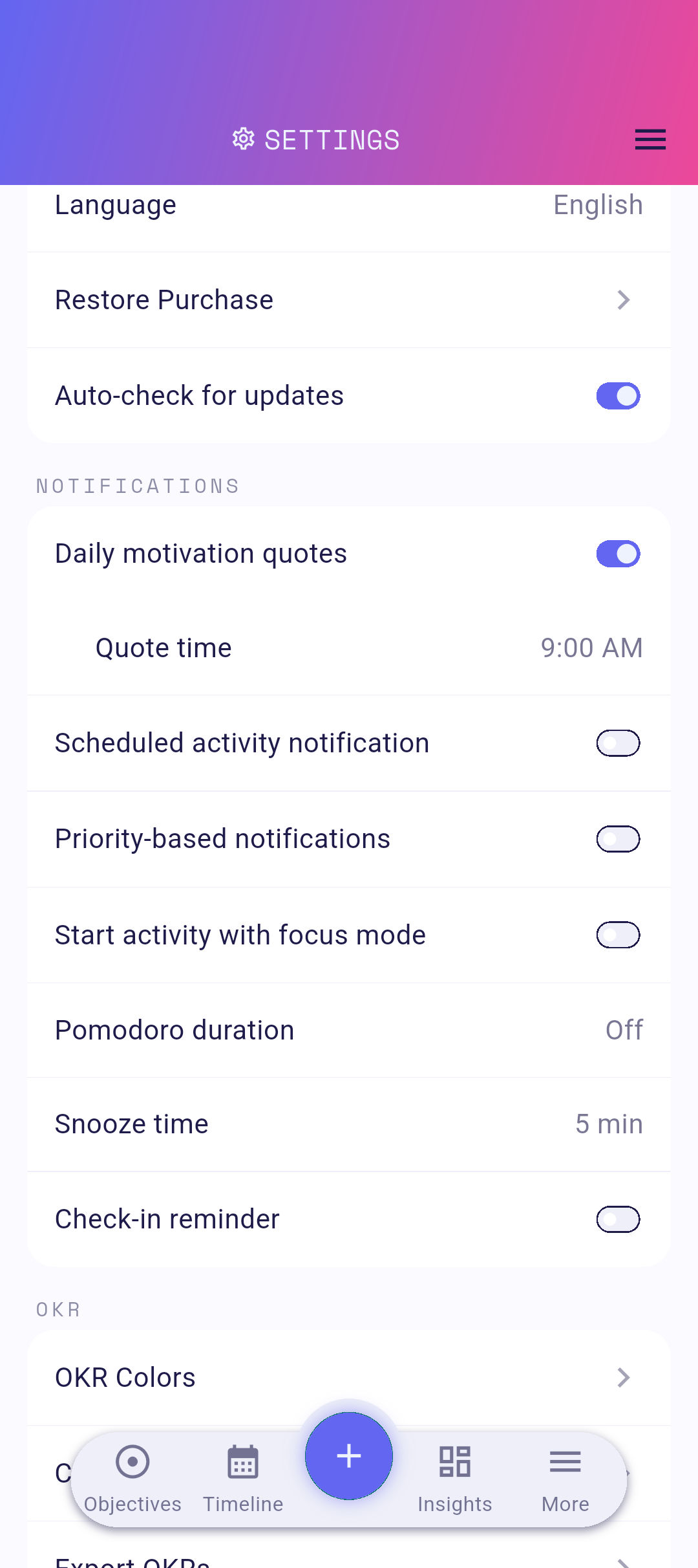 Language row in settings