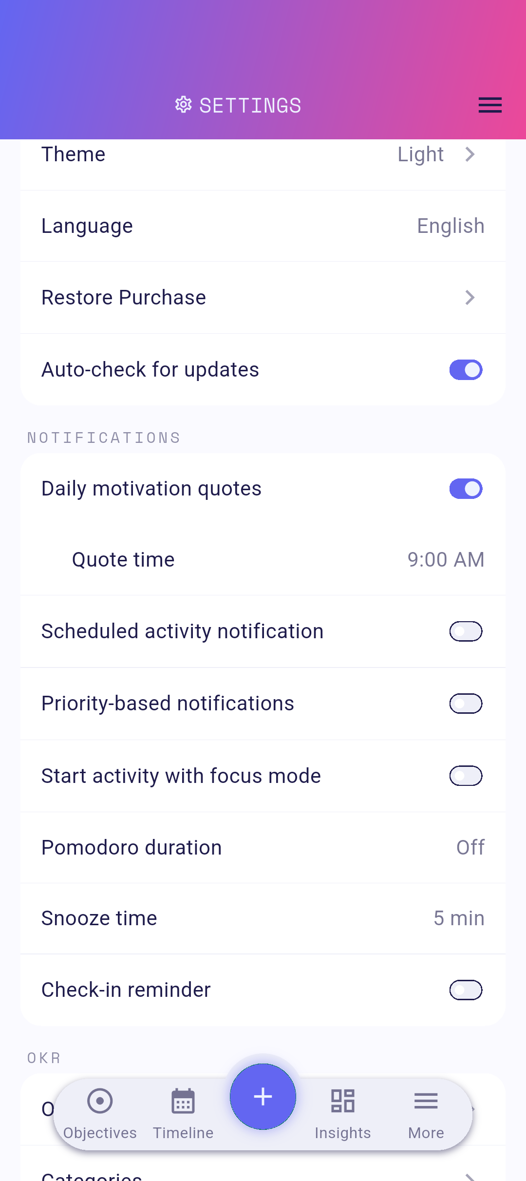 Theme row in settings