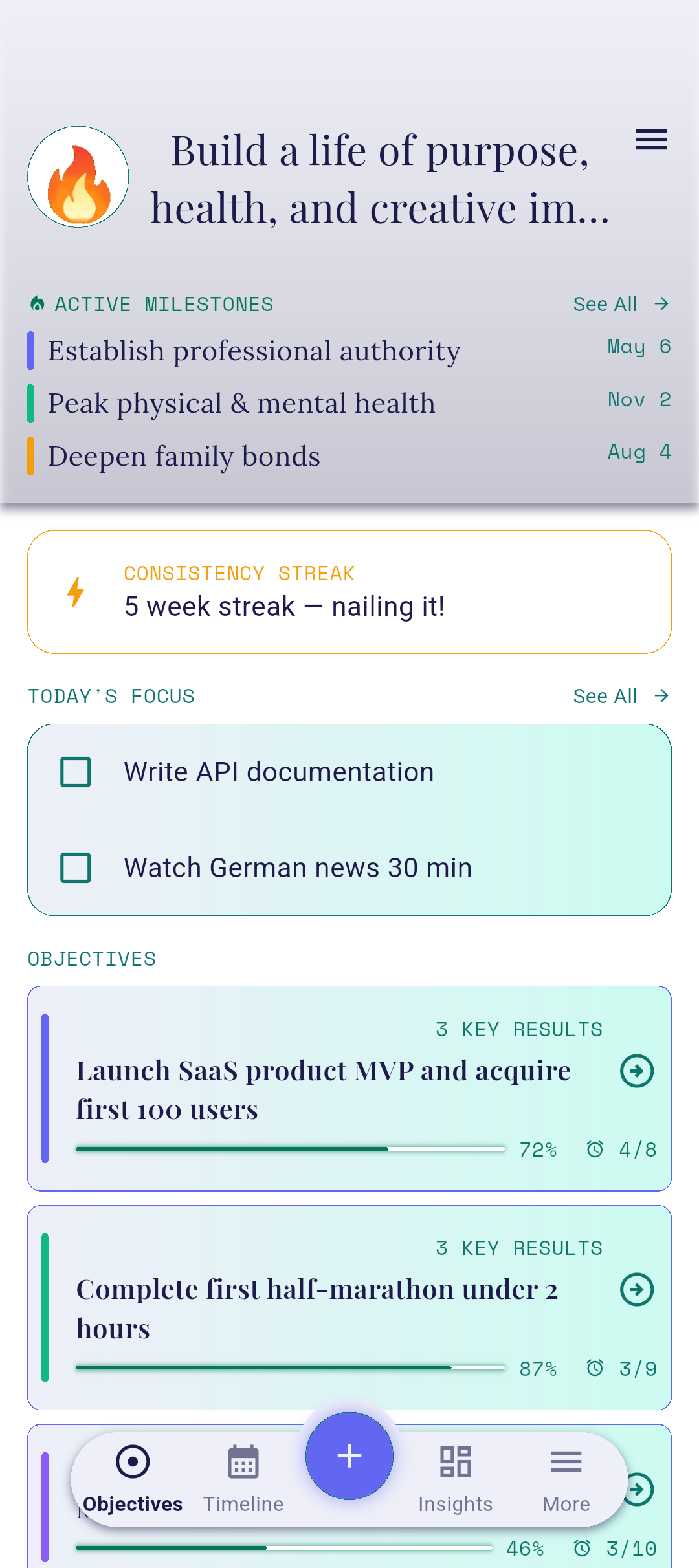 Home screen with consistency streak card