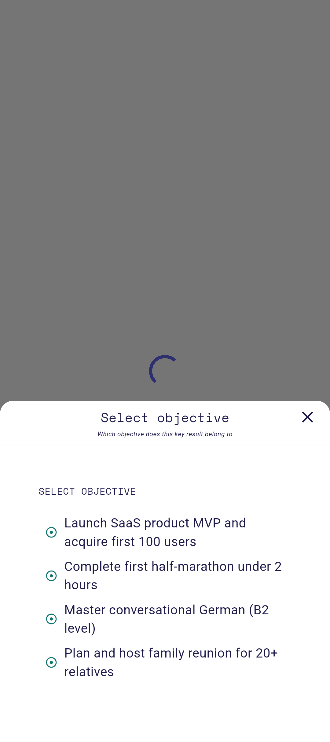 Key result editor with title and measurement filled