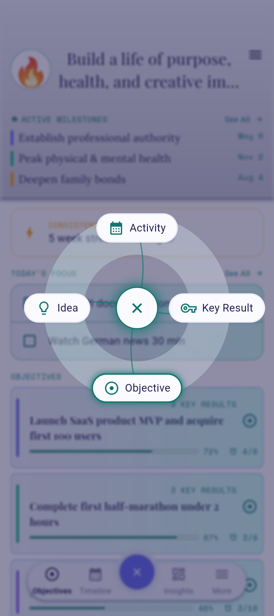QuickPlus dial with Objective option highlighted