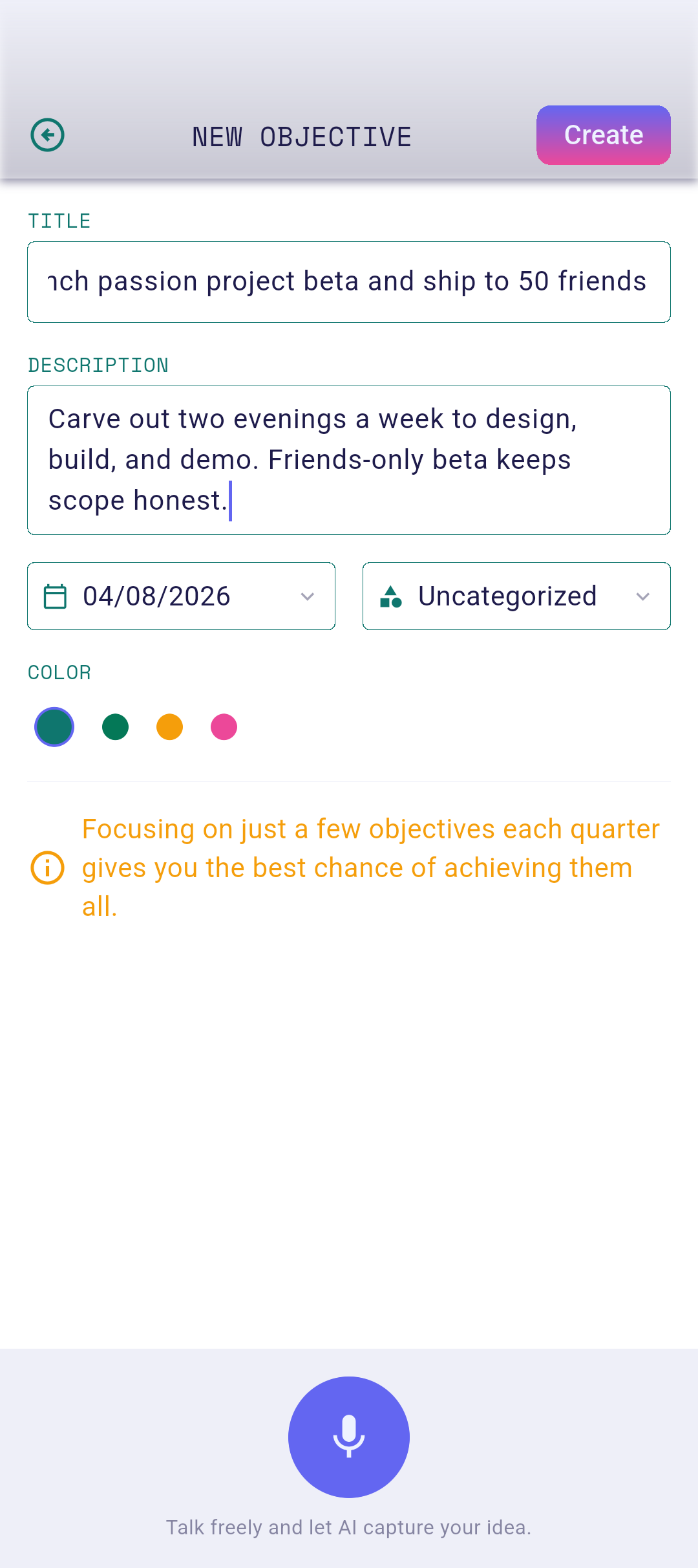 Description field filled in below the title