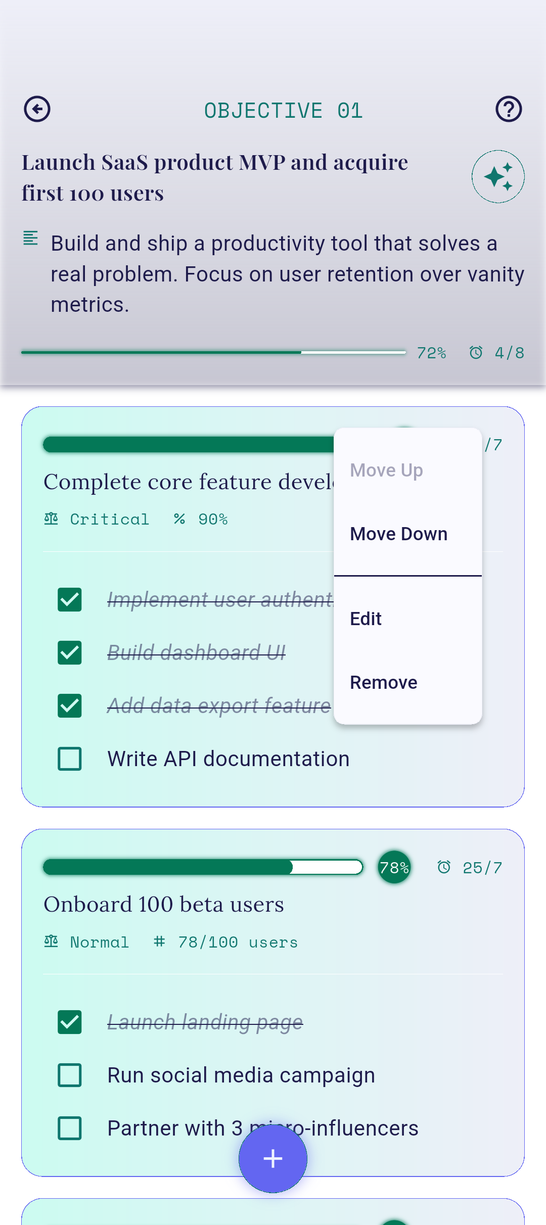 Key result context menu open