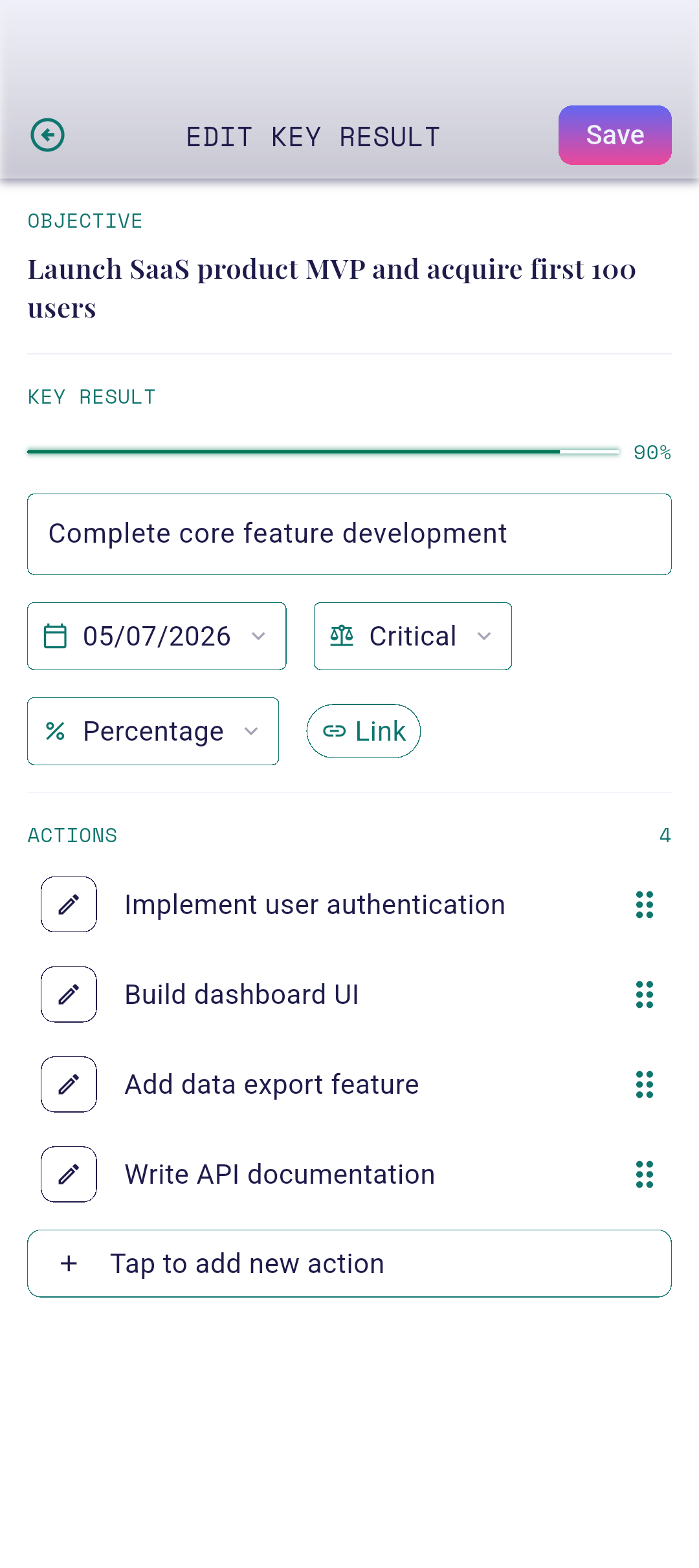 Editor opened with title and target prefilled