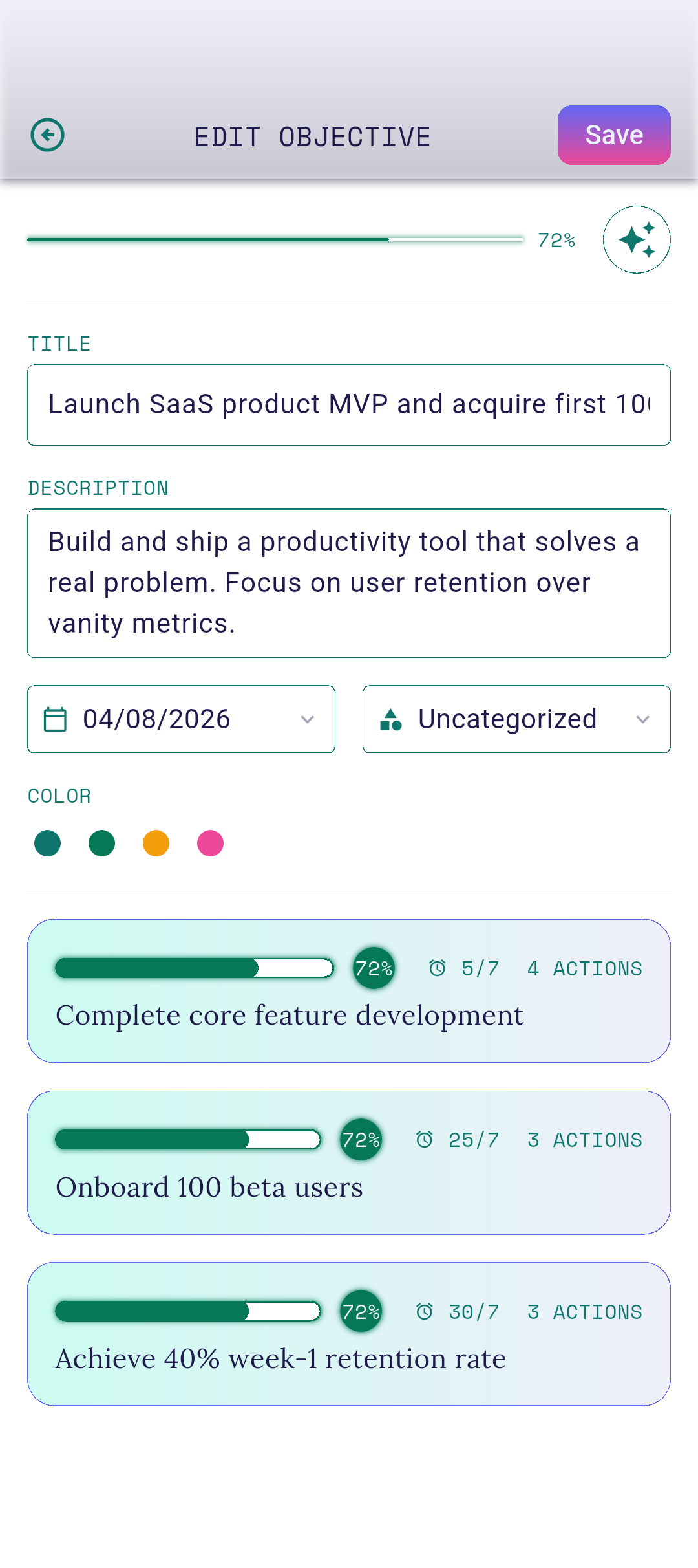 Editor opened with title and description prefilled