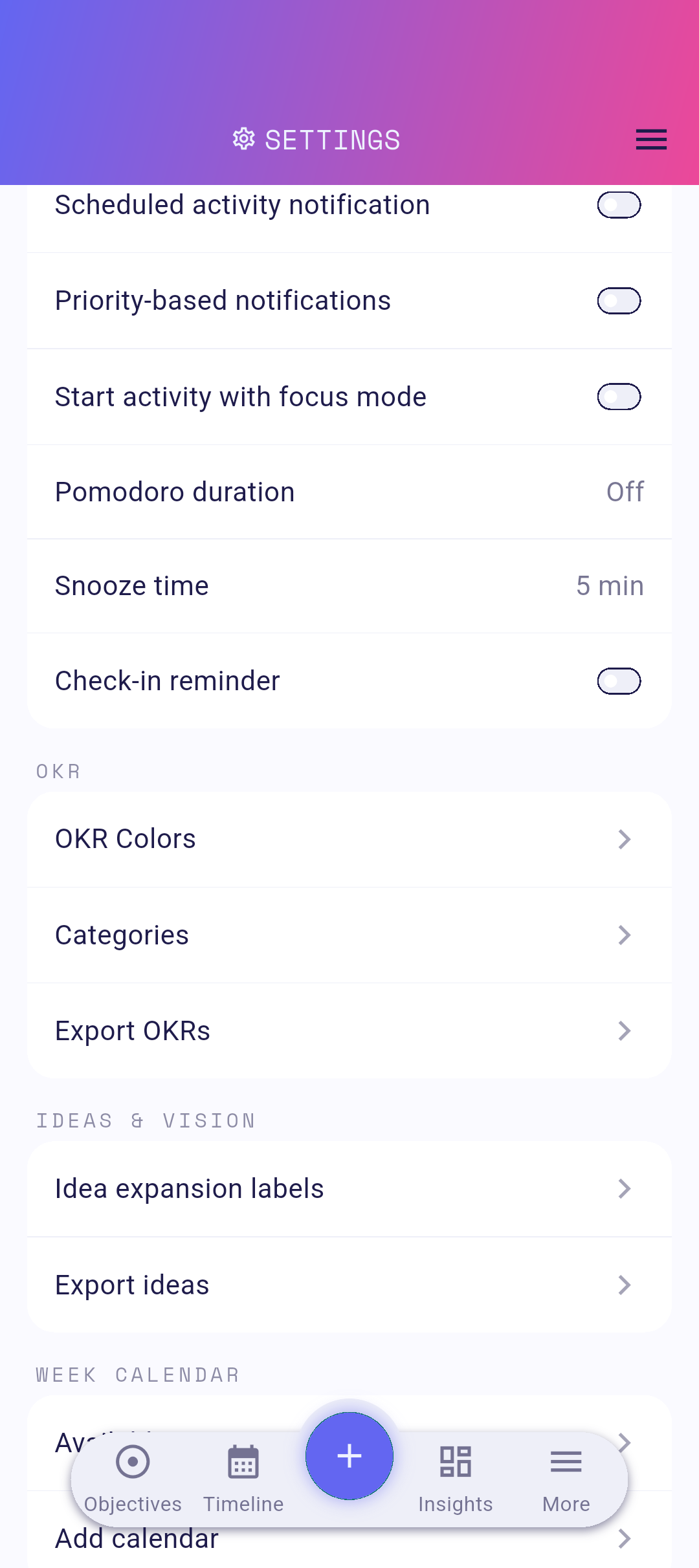 Toggle row in settings