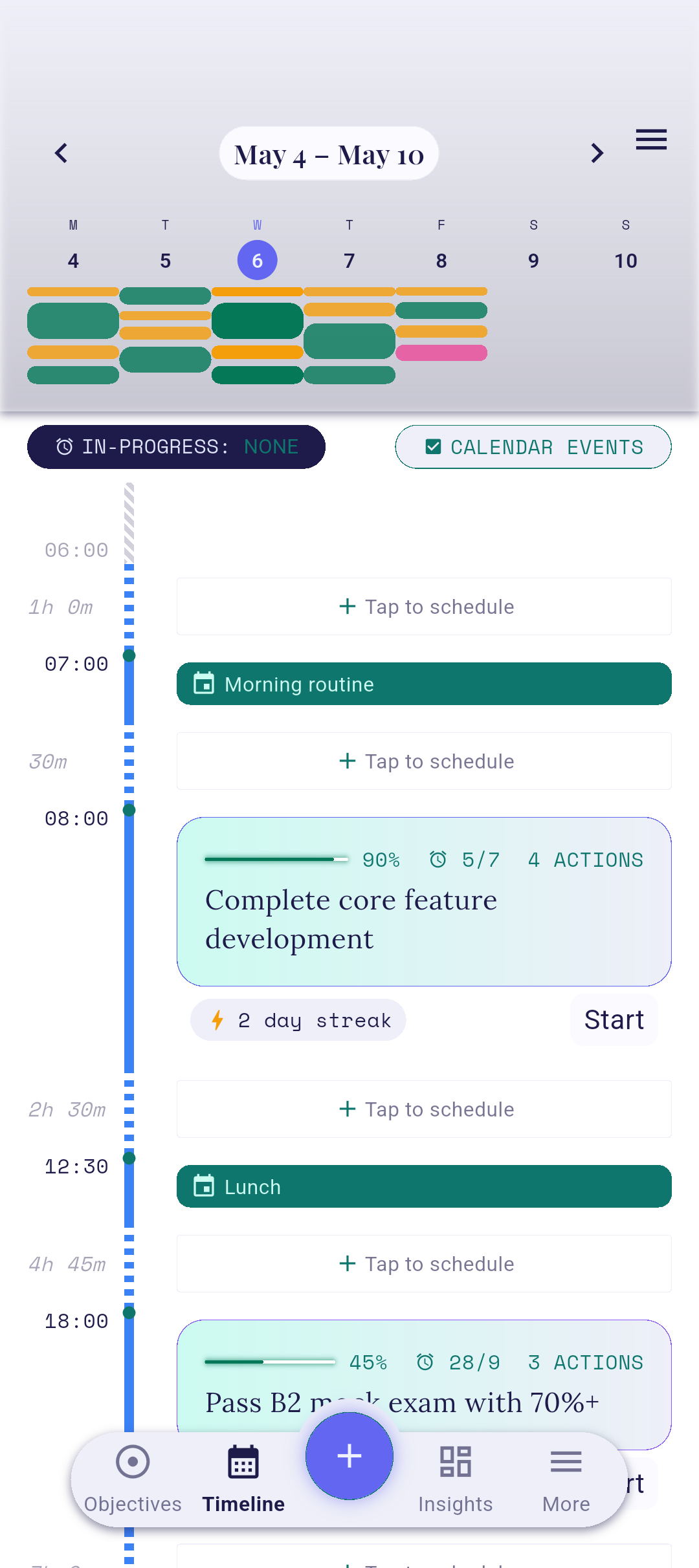Timeline screen with the + button