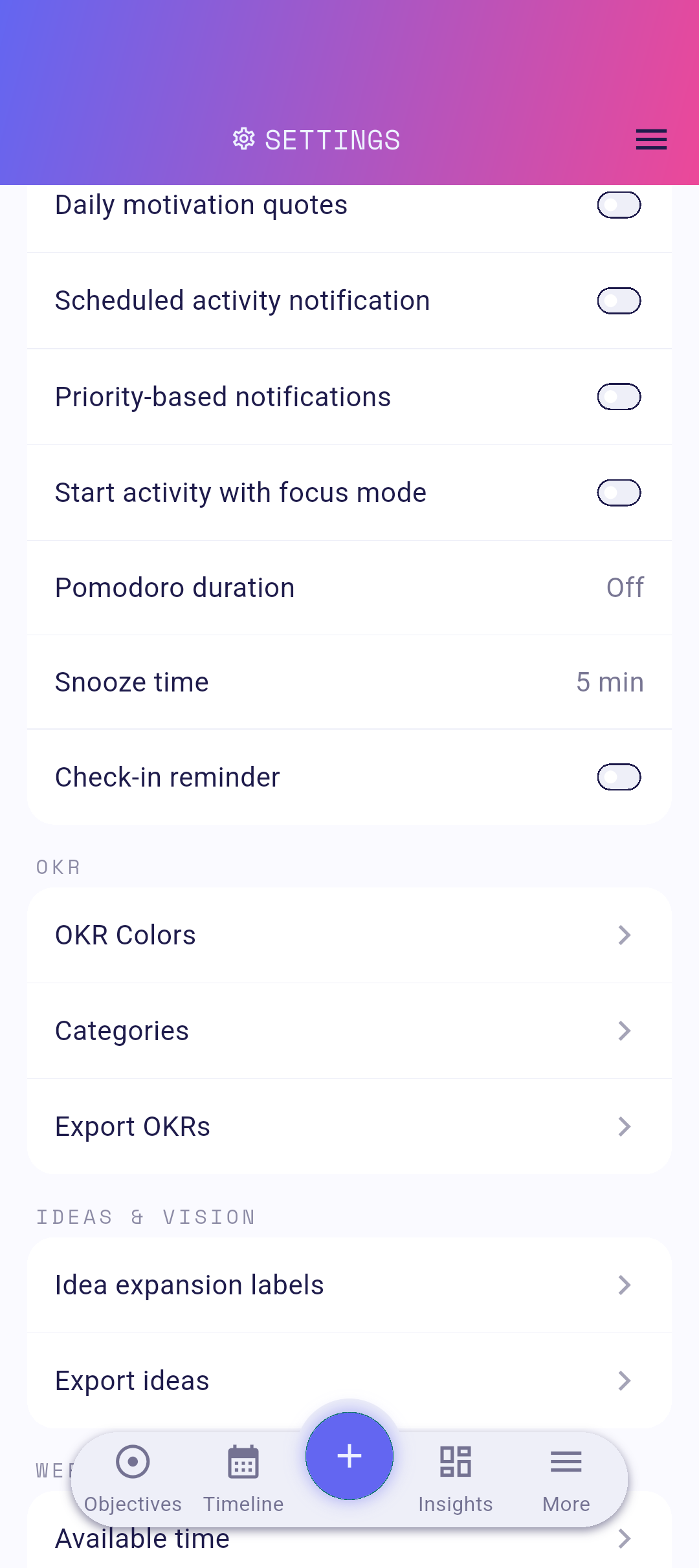 Time picker for the daily quote