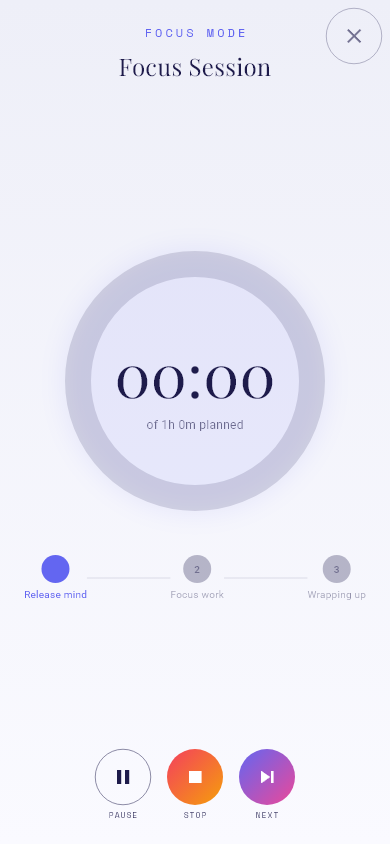 Focus screen with timer running