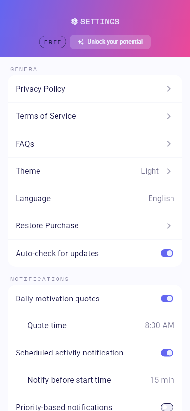 Settings upgrade row