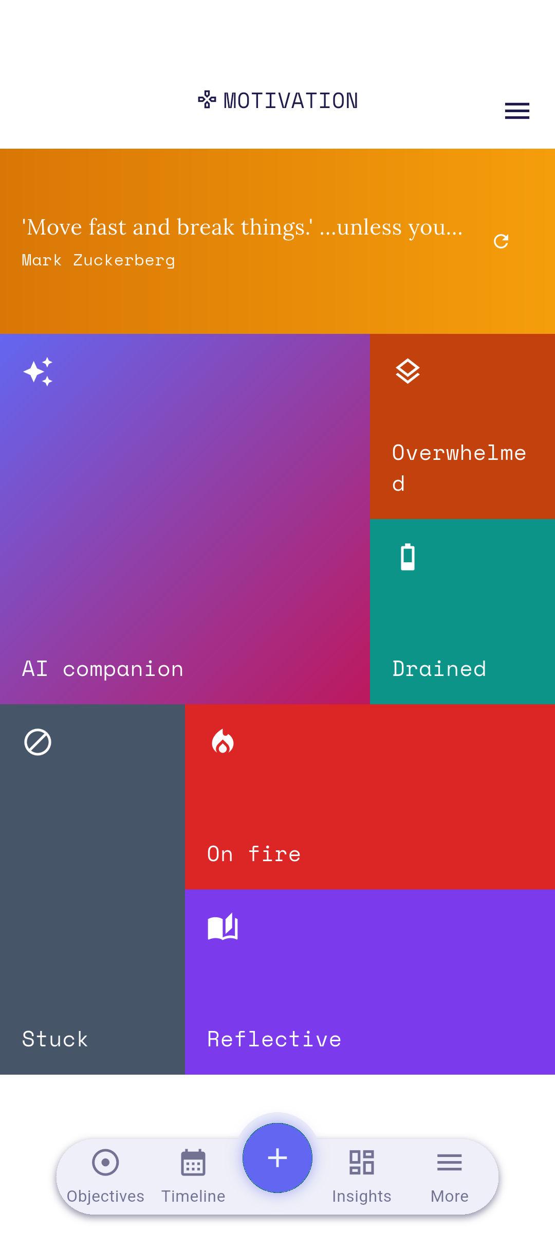 Motivation screen with the Breathing tile
