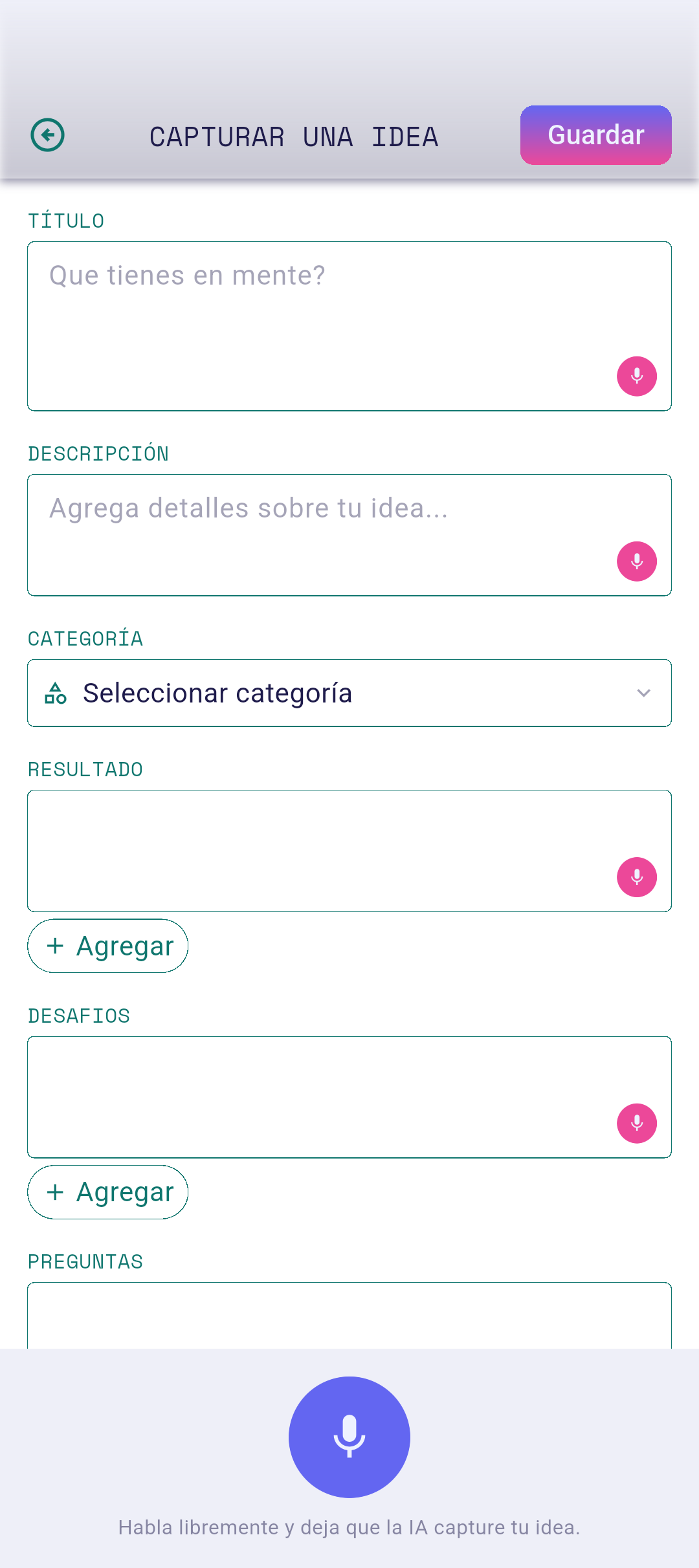 Editor de idea con el título escrito
