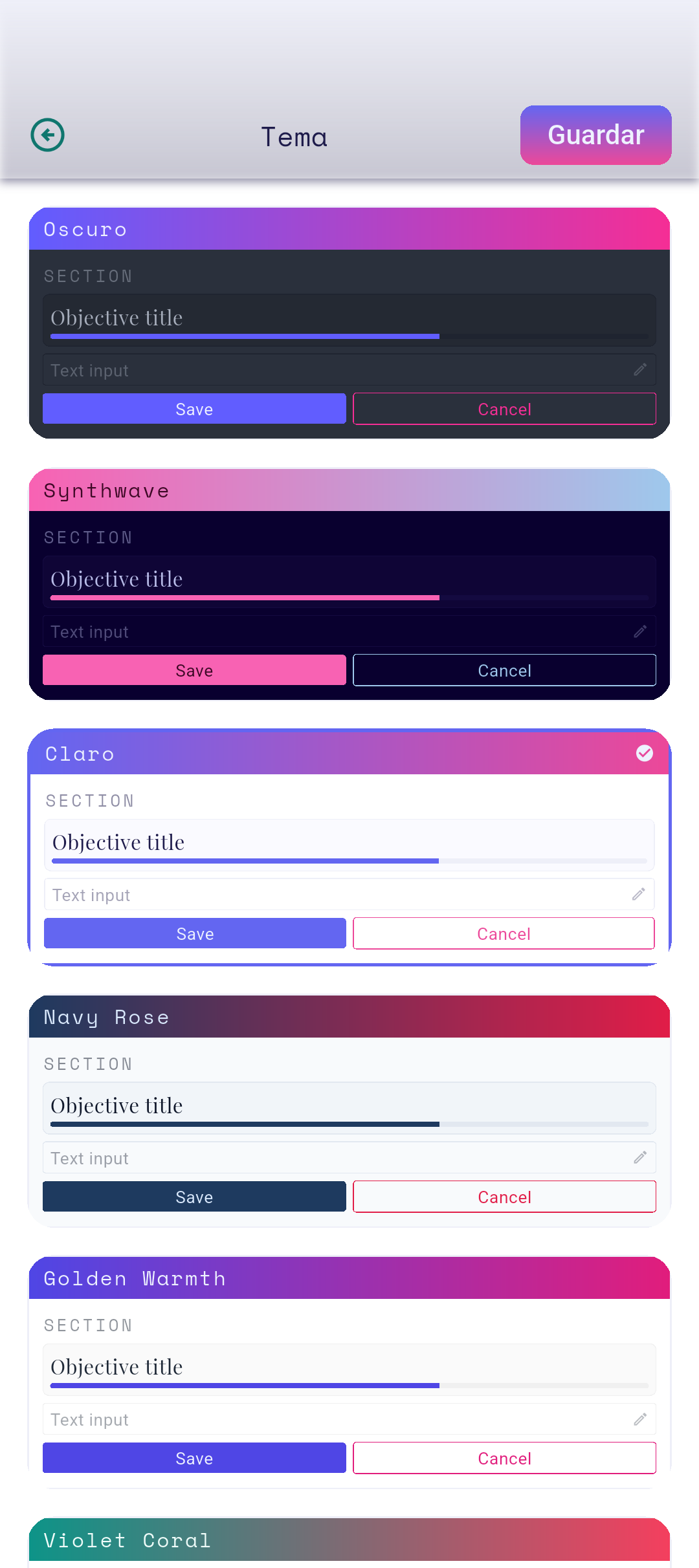 Cuadrícula del selector de temas