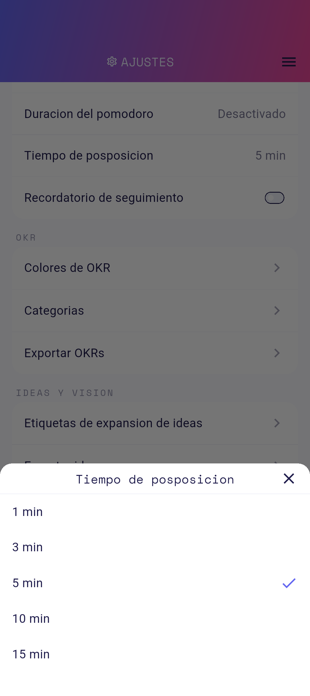 Selector de Tiempo de posponer
