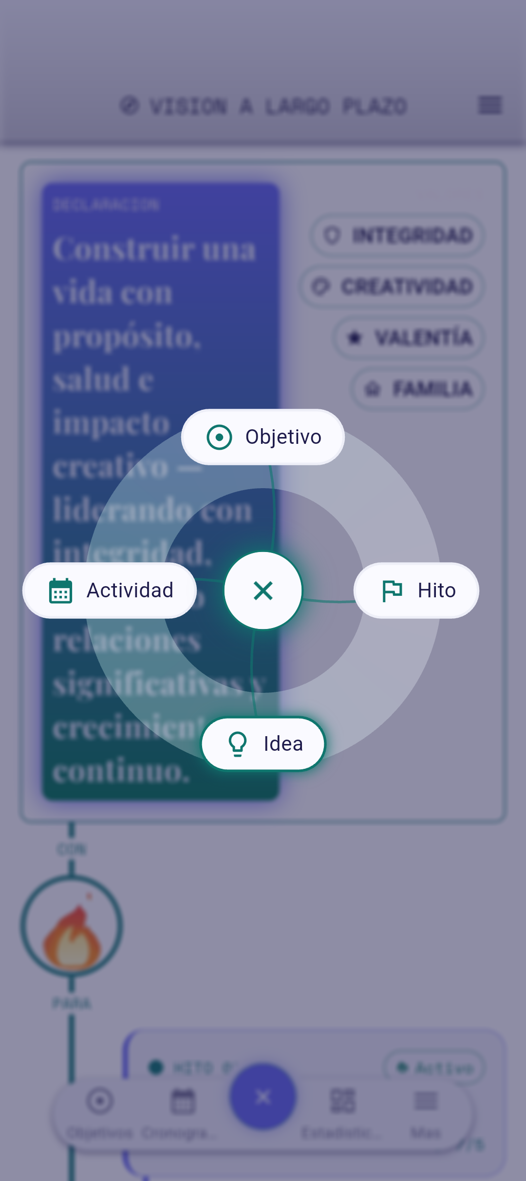 Dial QuickPlus con la opción Hito resaltada