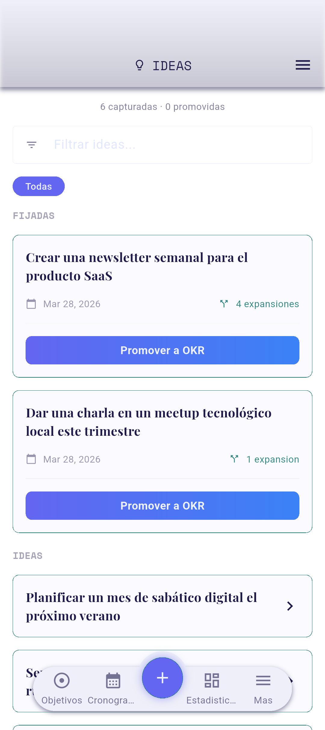 Idea guardada con contenido estructurado