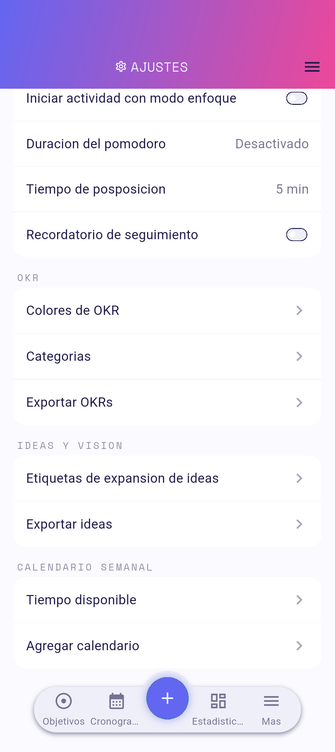 Fila del interruptor en la configuración
