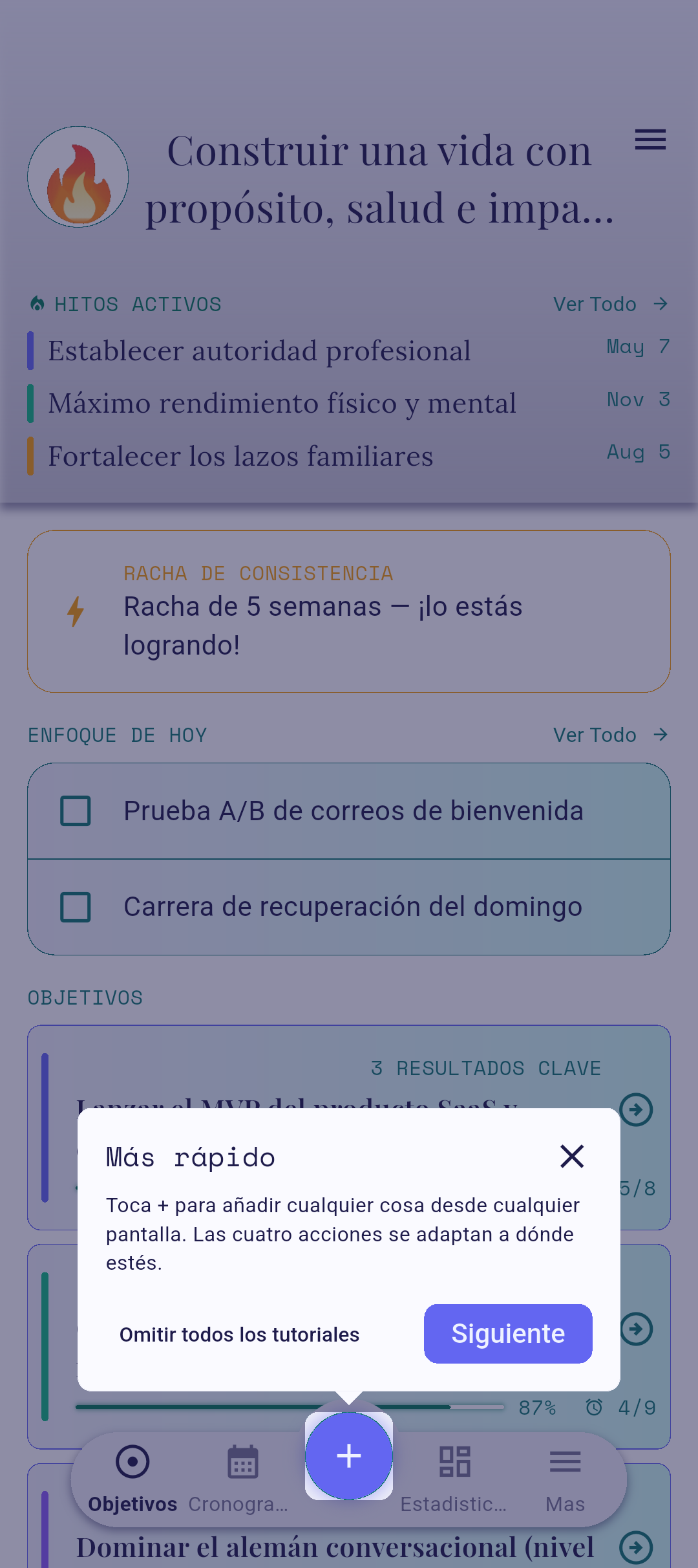 Superposición del tutorial en ejecución