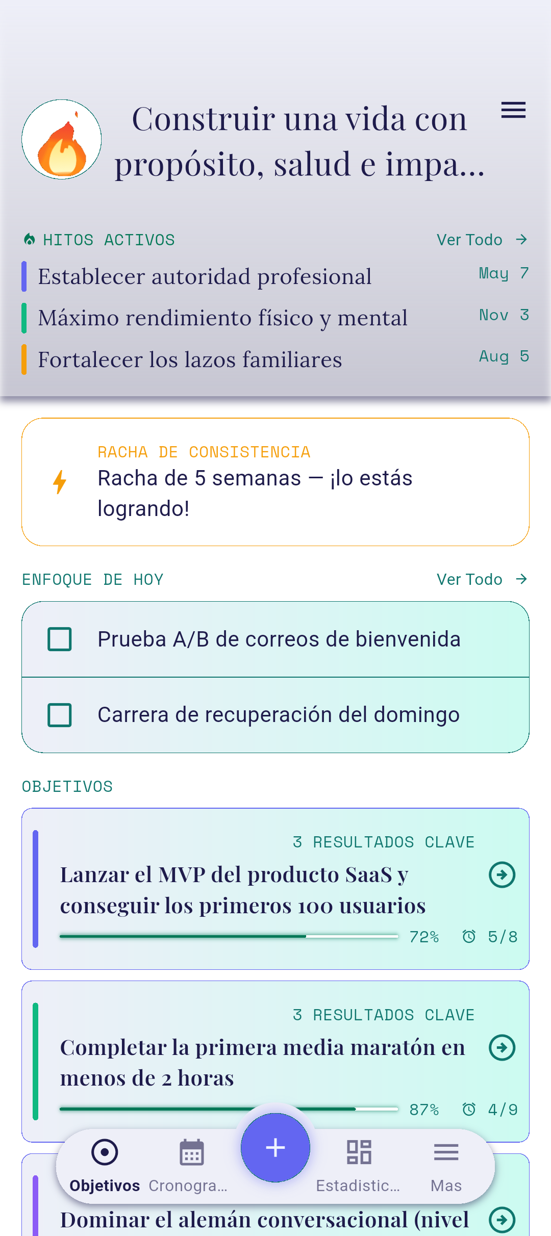 Barra de la aplicación en la pantalla de inicio con el círculo de visión
