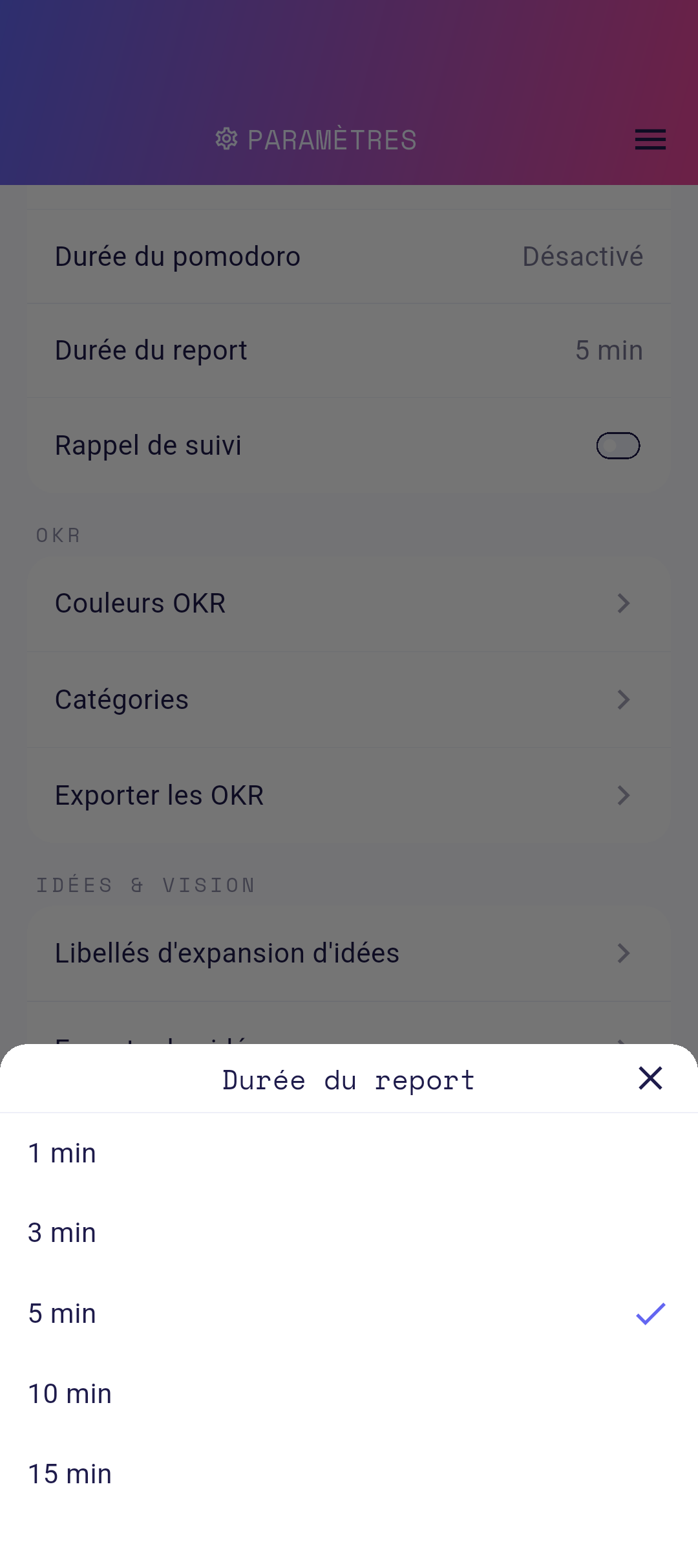 Sélecteur de durée de répétition