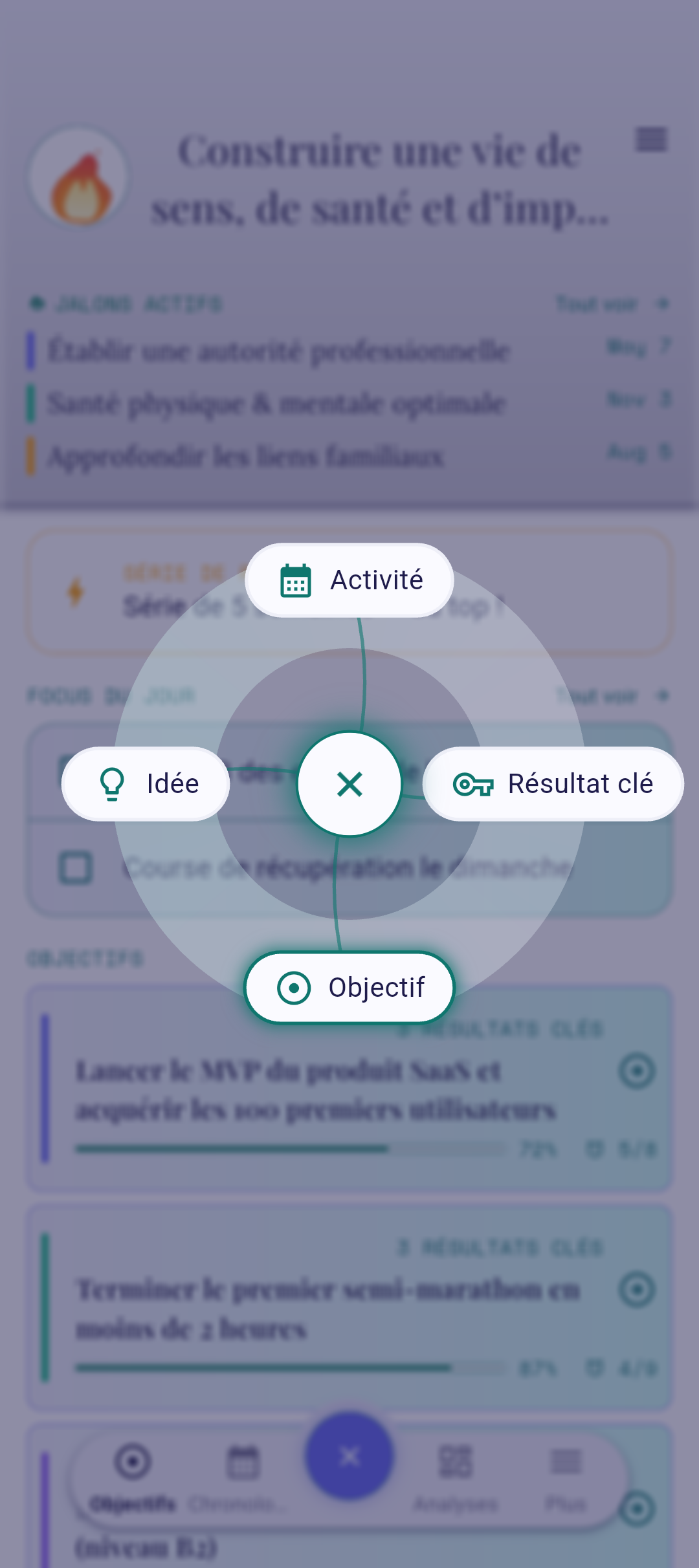 Cadran QuickPlus avec l'option Résultat clé mise en évidence