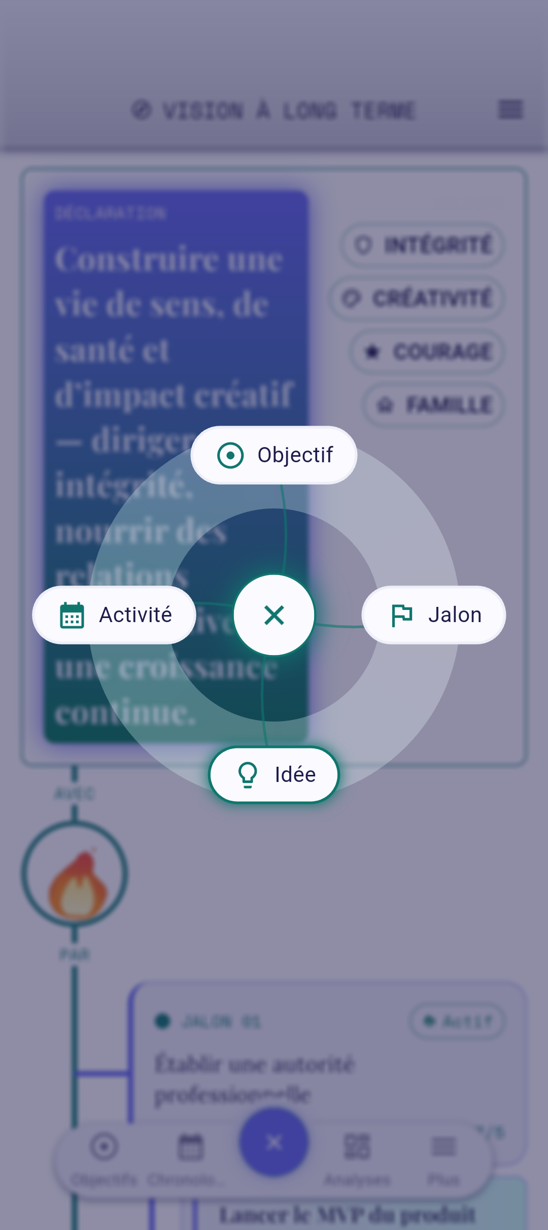 Cadran QuickPlus avec l'option Jalon mise en évidence