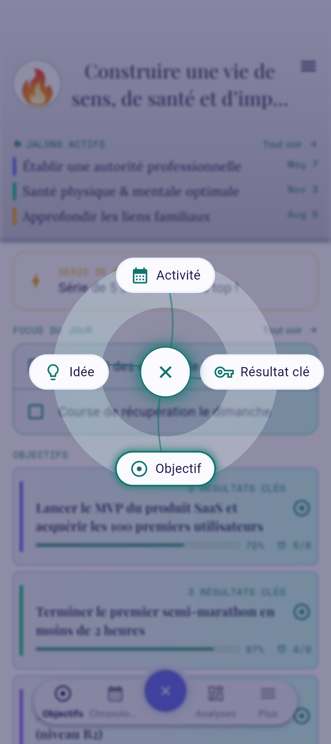 Cadran QuickPlus avec l'option Objectif mise en évidence