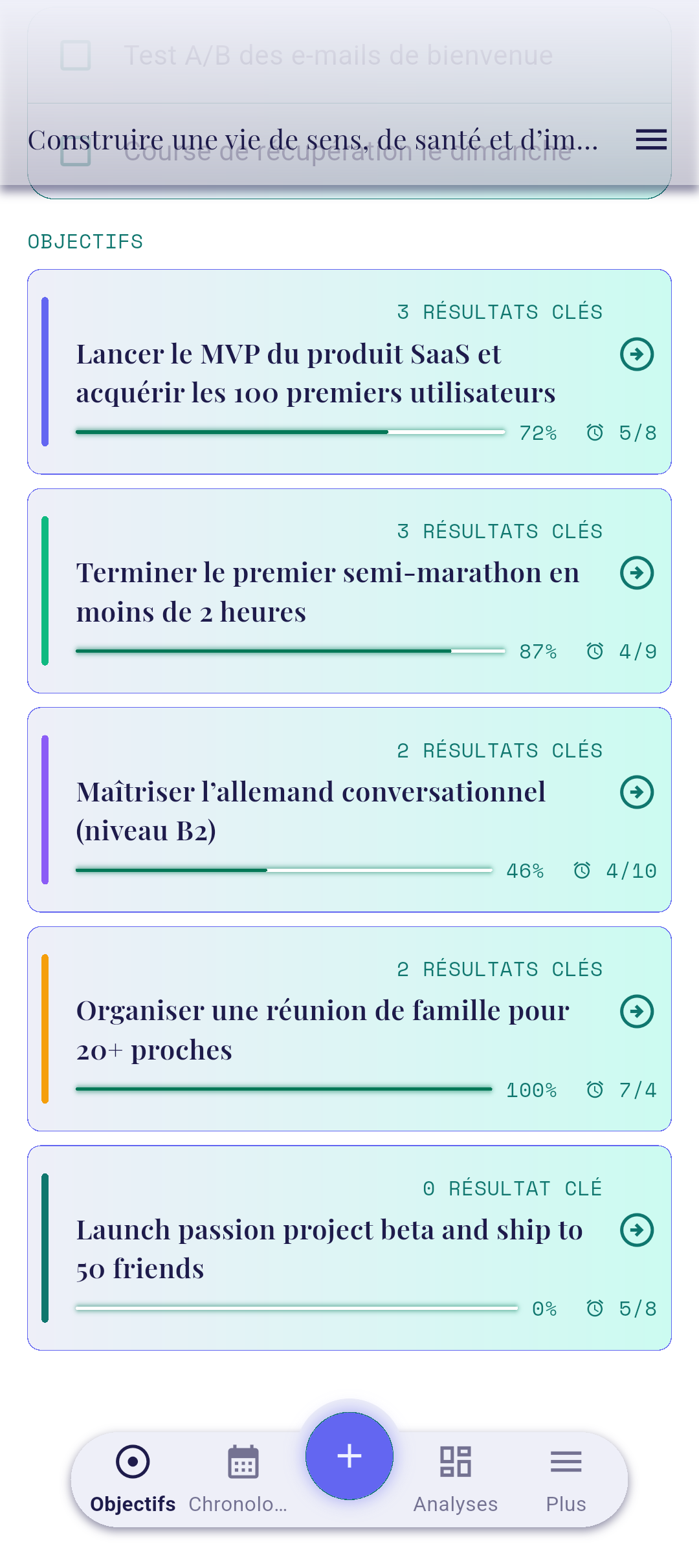 Nouvel objectif créé sur l'écran d'accueil