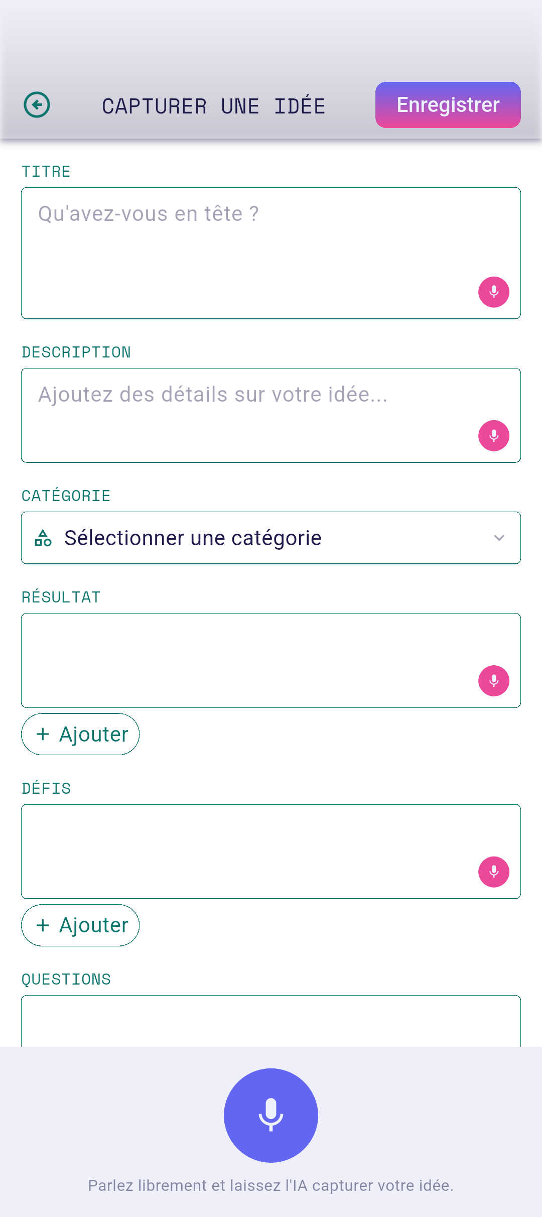Éditeur d'idée avec le microphone appuyé