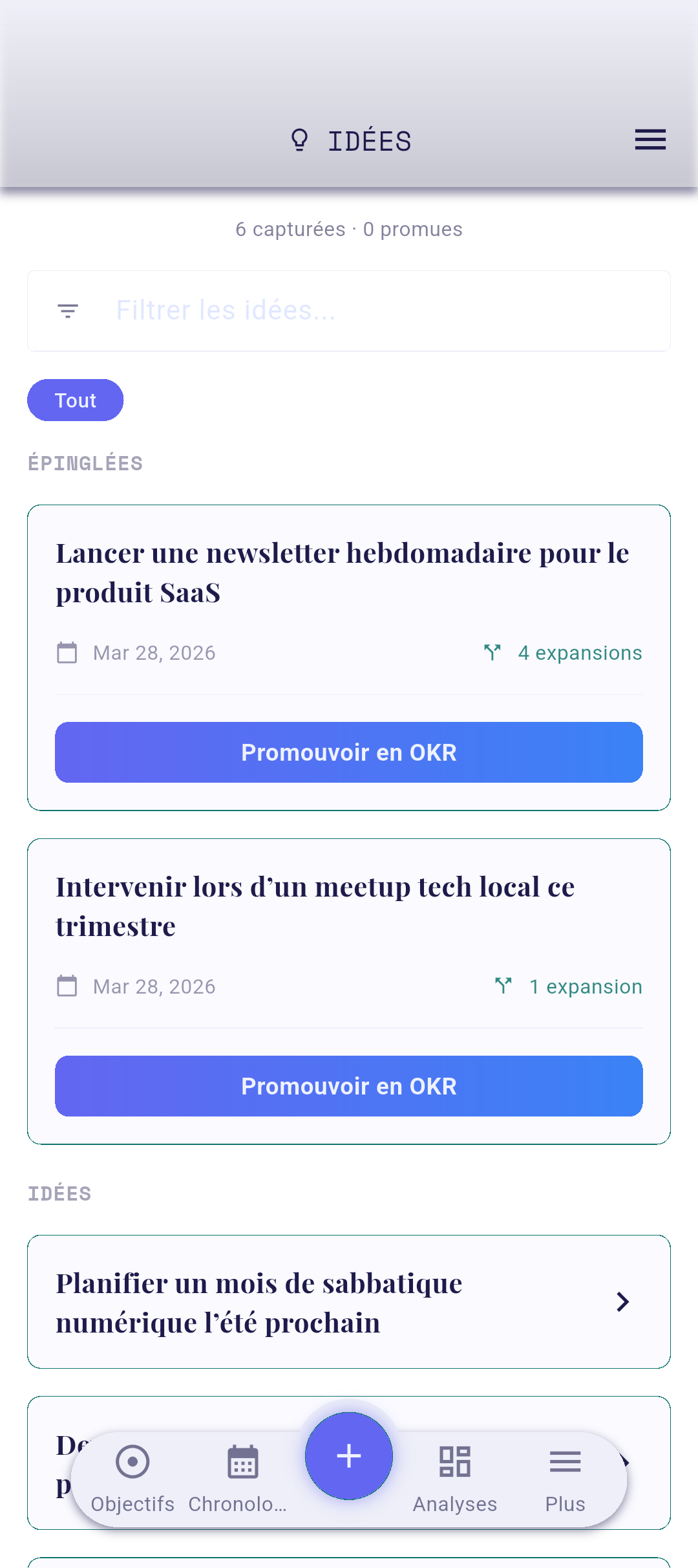 Idée enregistrée avec le contenu structuré