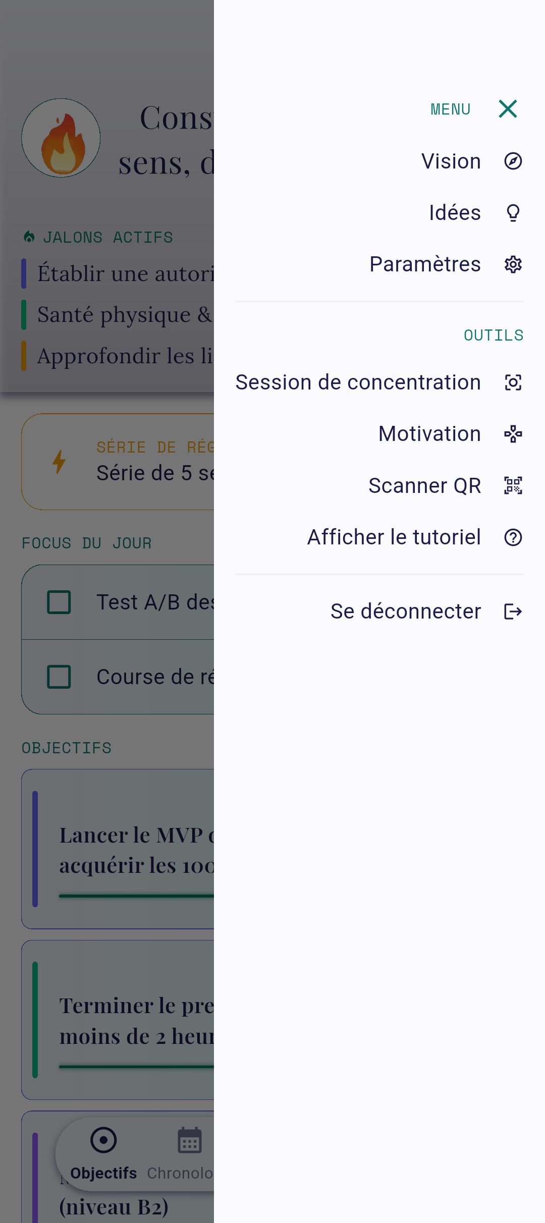 Menu latéral avec le bouton de relecture