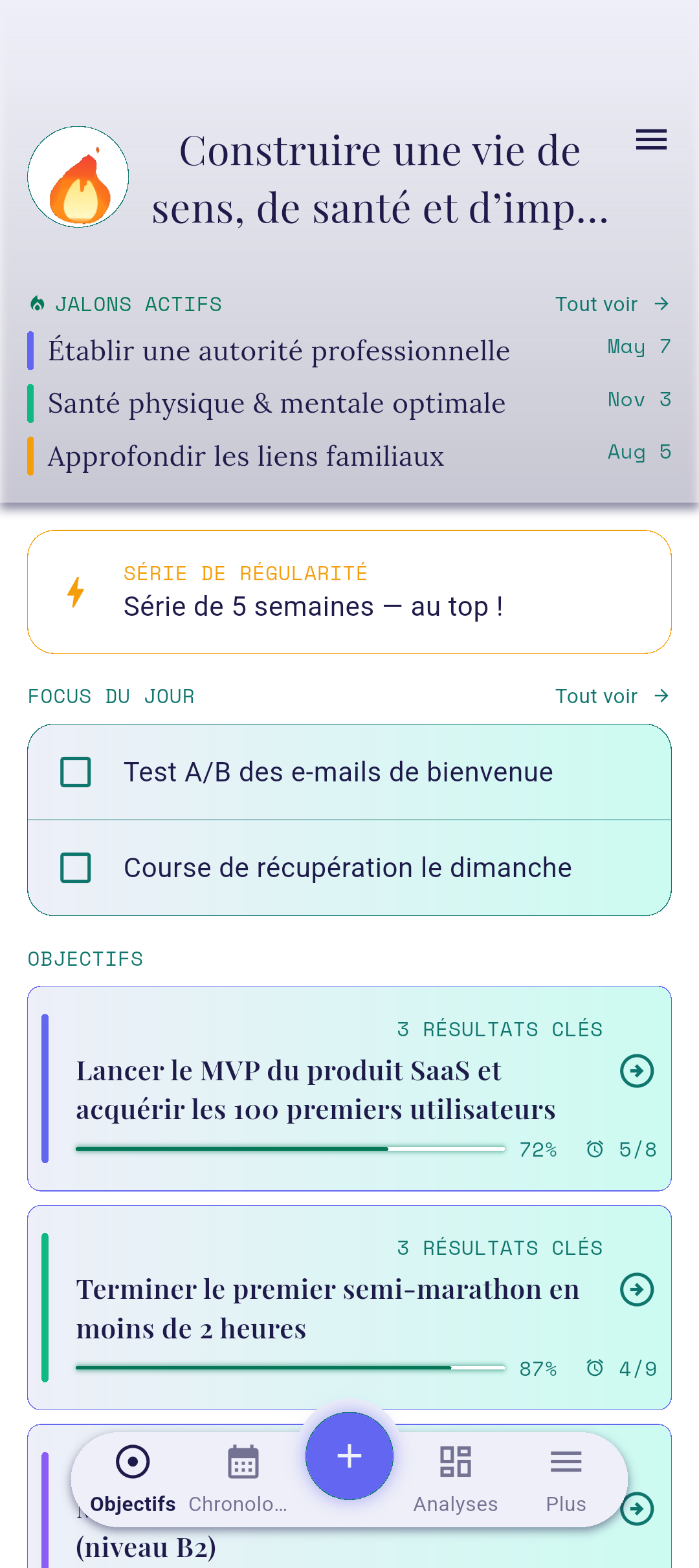 Barre d'application de l'accueil avec le cercle de vision
