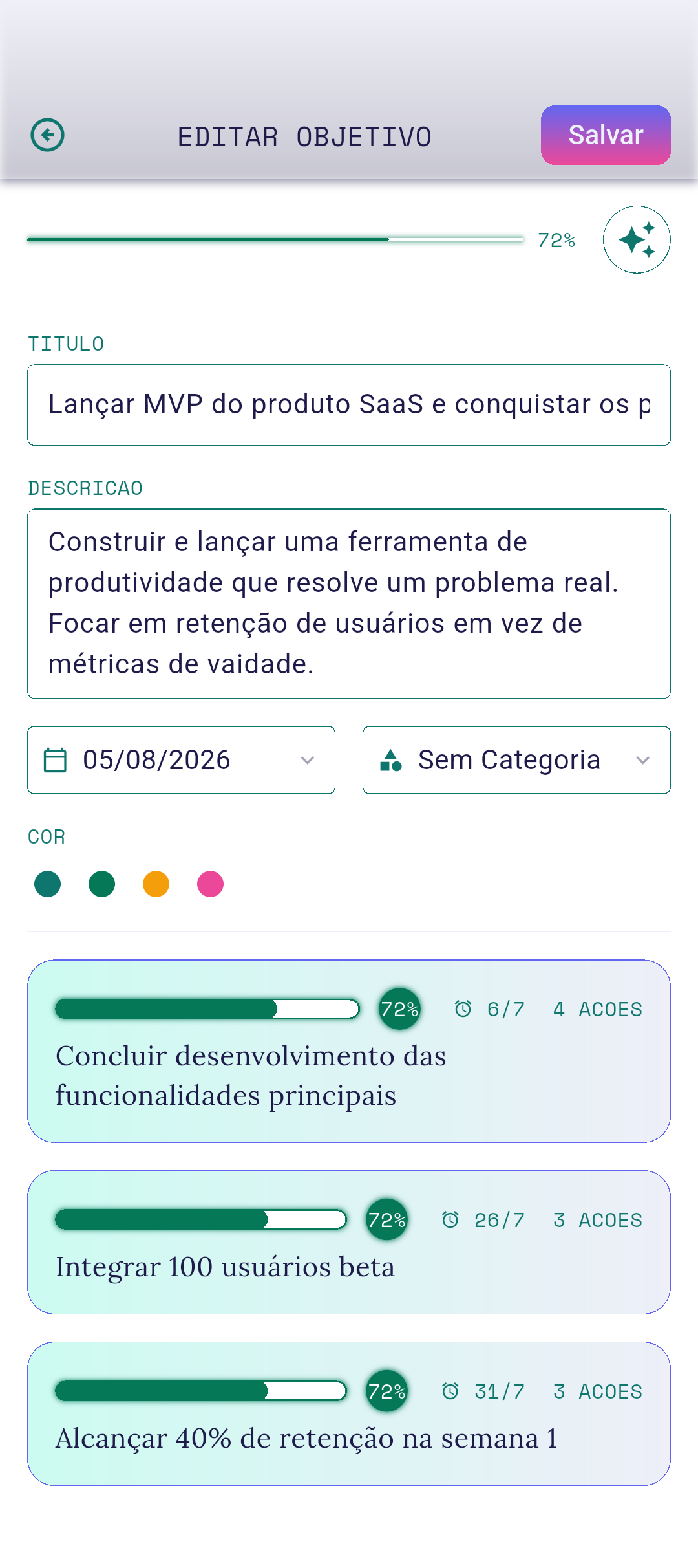 Campo de seleção de categoria no editor